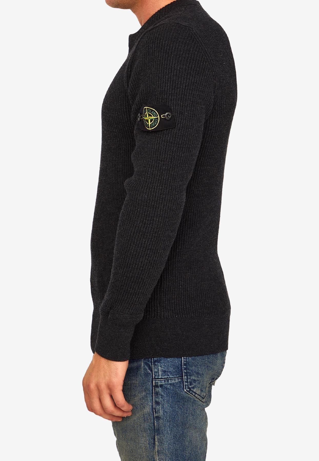 Stone Island Logo Ribbed-knit Wool Sweater in Black for Men | Lyst