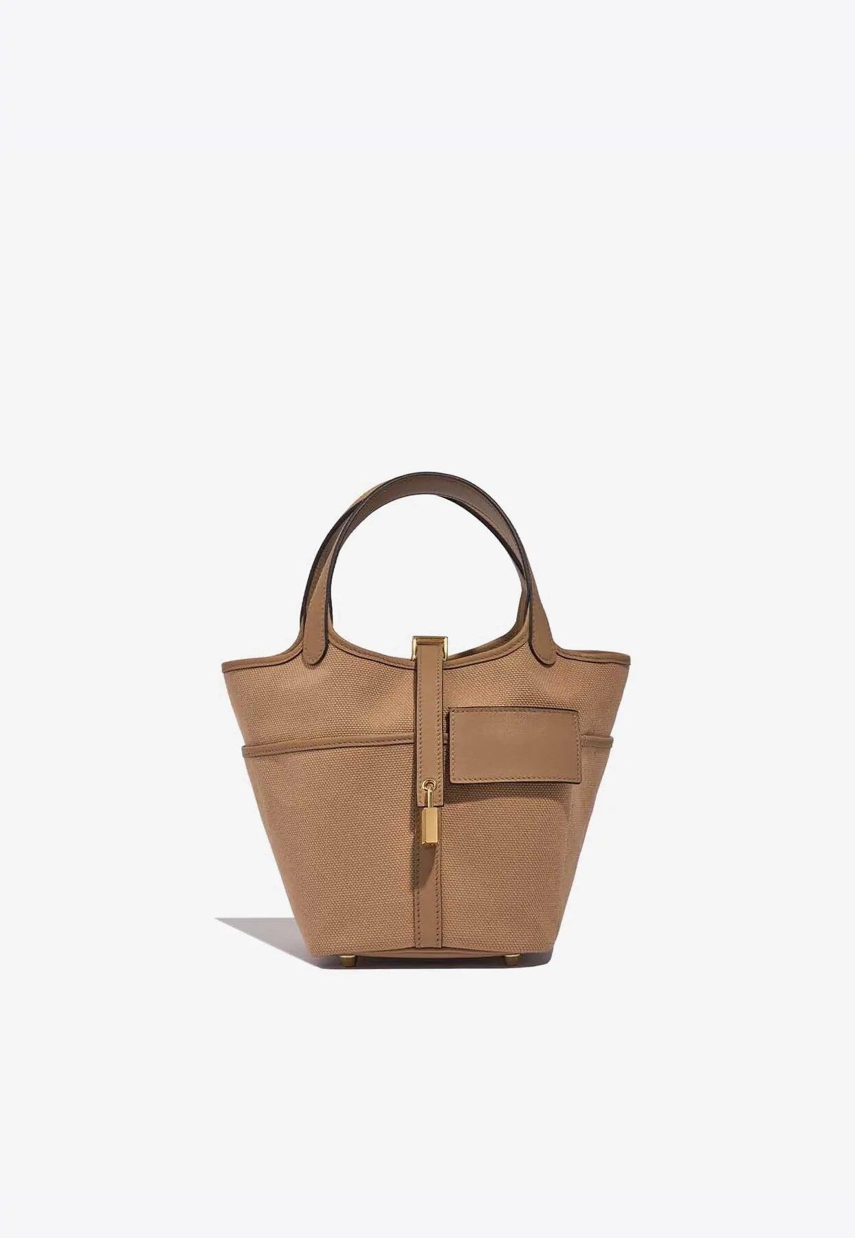 Hermès Picotin Cargo 18 In Chai Toile Goeland And Swift With Gold Hardware