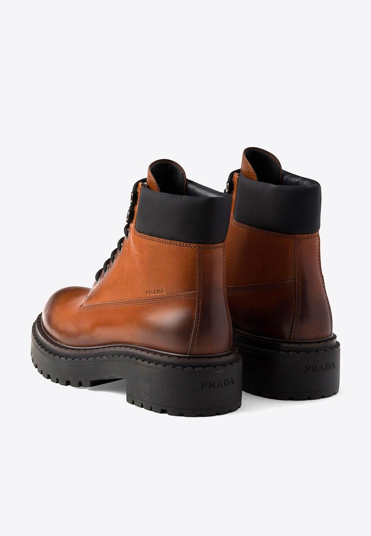NIB PRADA BROWN LEATHER NAVY SUEDE LACE UP CHUKKA BOOTS 6 US 7 ITALY Prada suede hiking boots (2018) ?️ main image 3