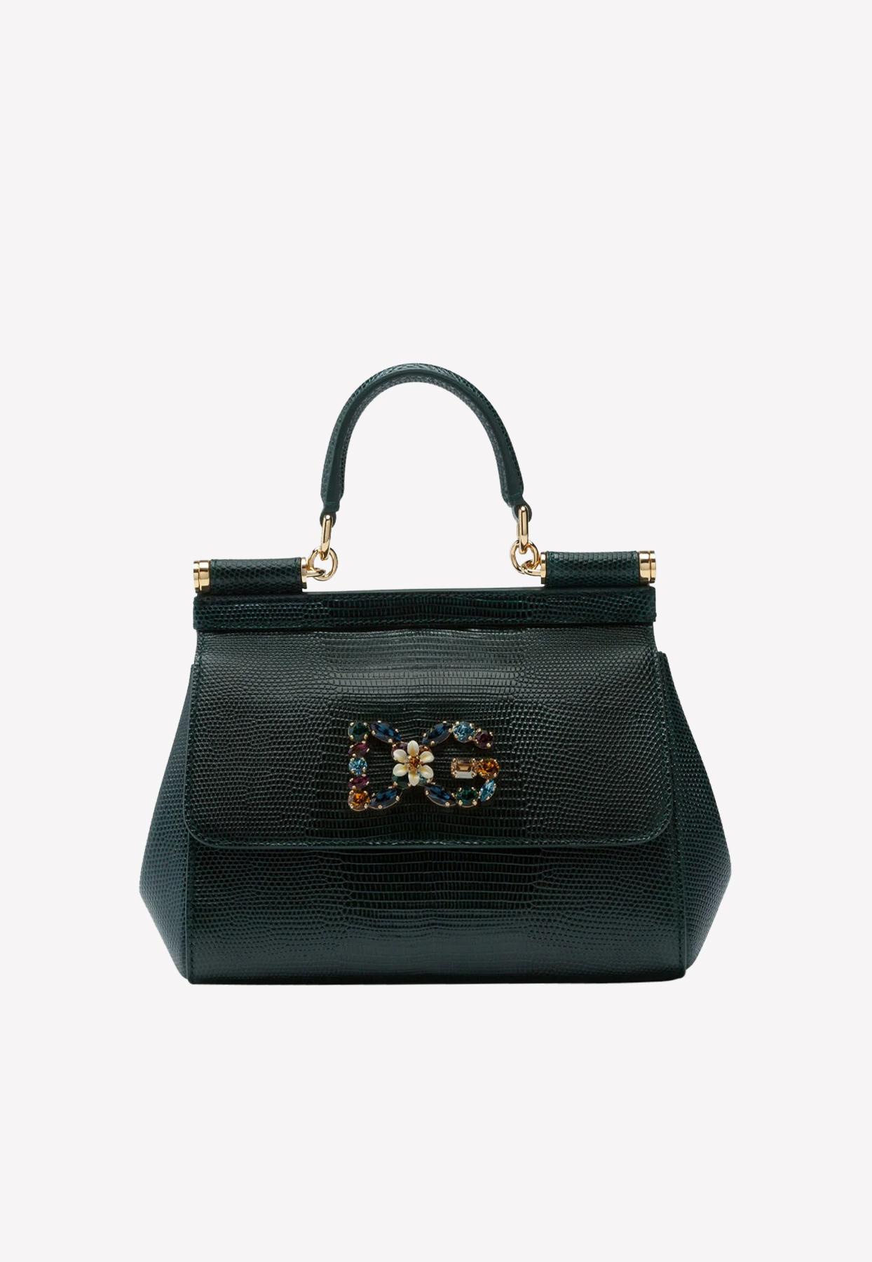 Dolce Gabbana Small Iguana Print Calfskin Sicily Bag With