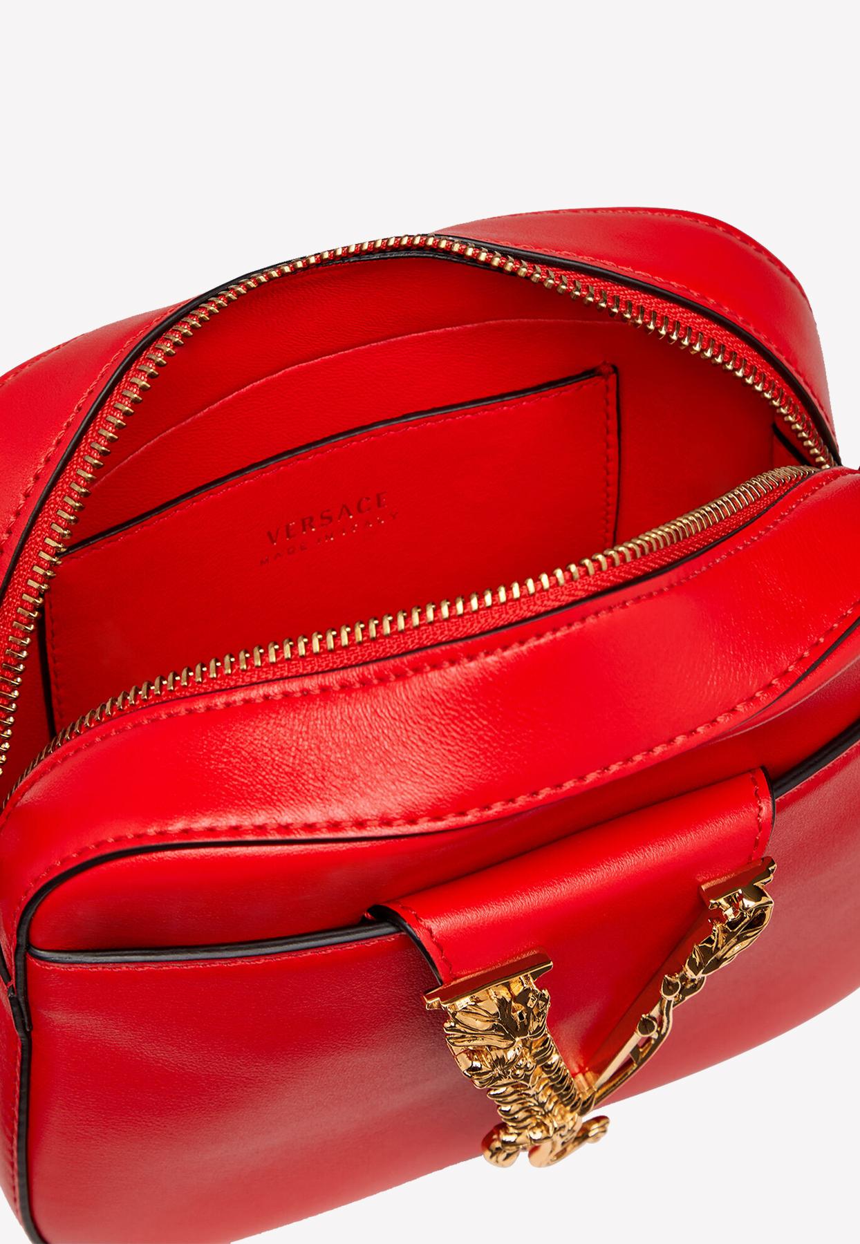 Versace Virtus Rose Applique Bag Leather Shoulder Crossbody Red