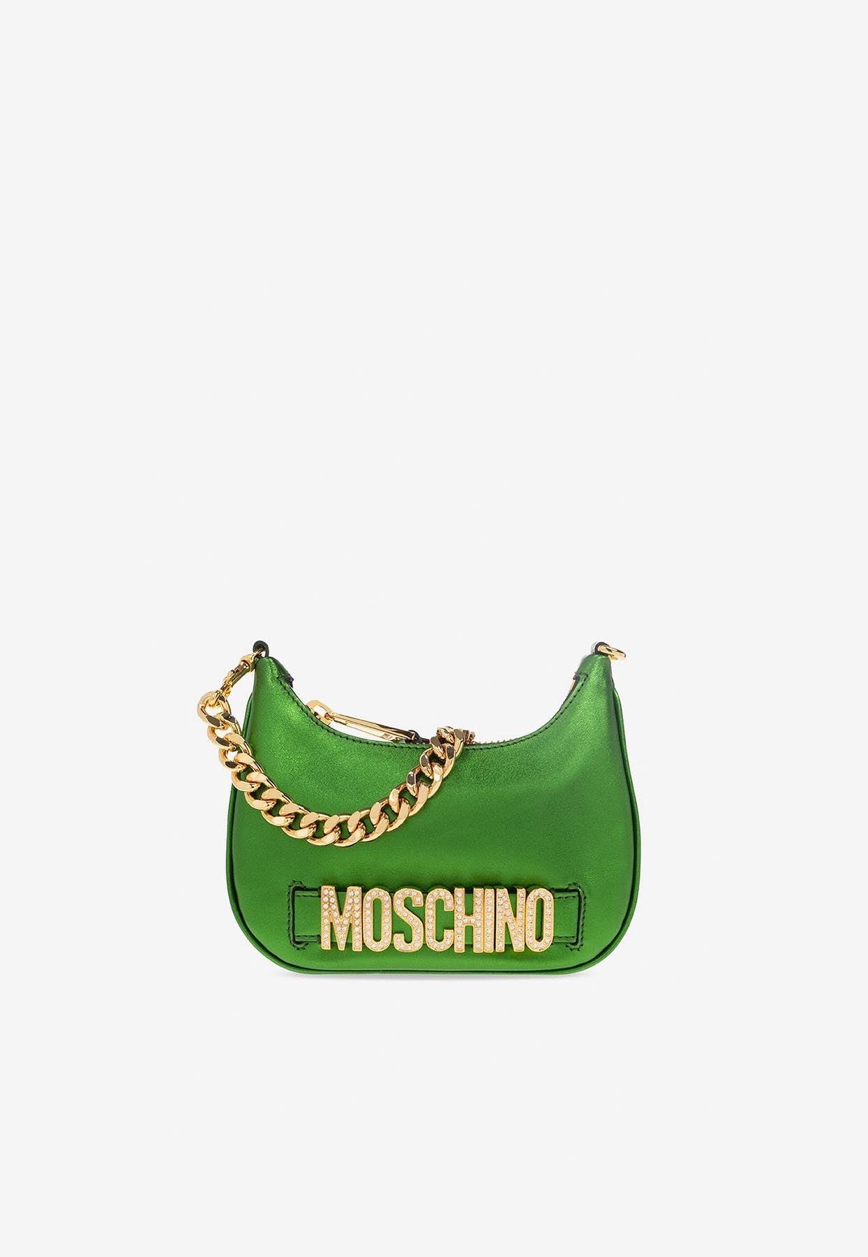 Moschino Crystal Embellished Logo Shoulder Bag in Green Lyst