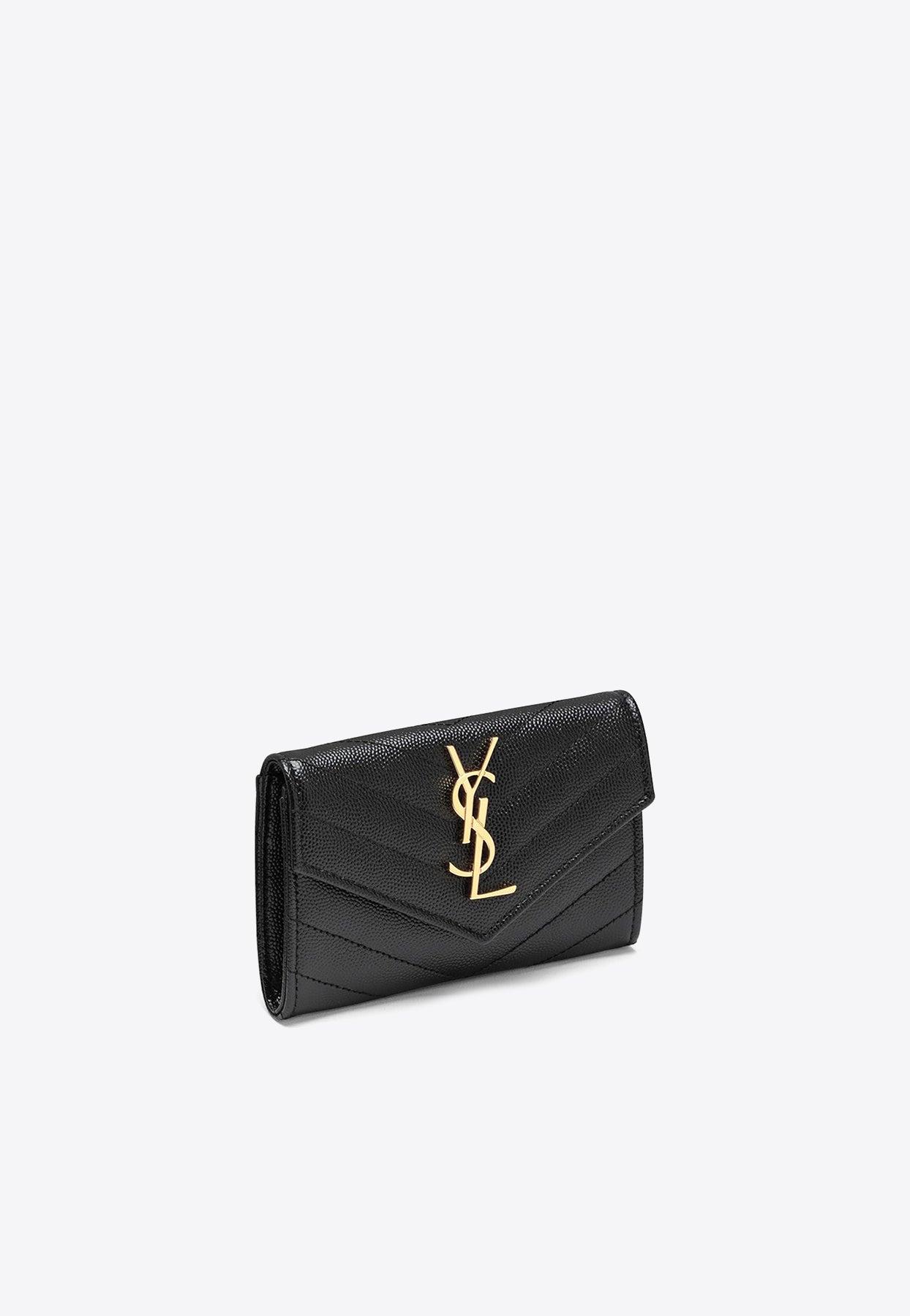 SAINT LAURENT Monogramme quilted textured-leather wallet