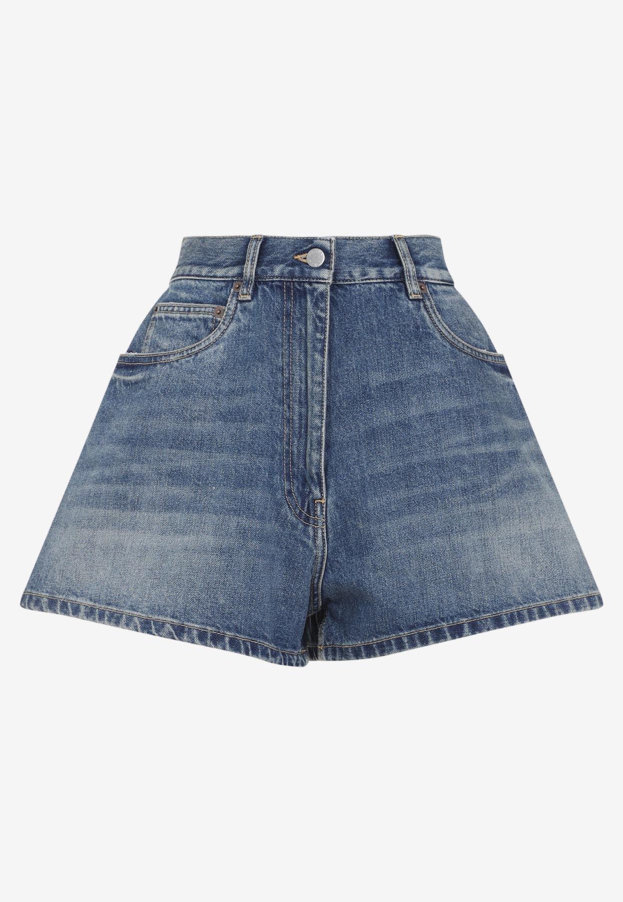 ショートパンツ PRADA Women Shorts  Burmudas P240HSOOO11CZ F0480 GREY 新作* PRADA *レディース ハイライズ デニムショートパンツ 青