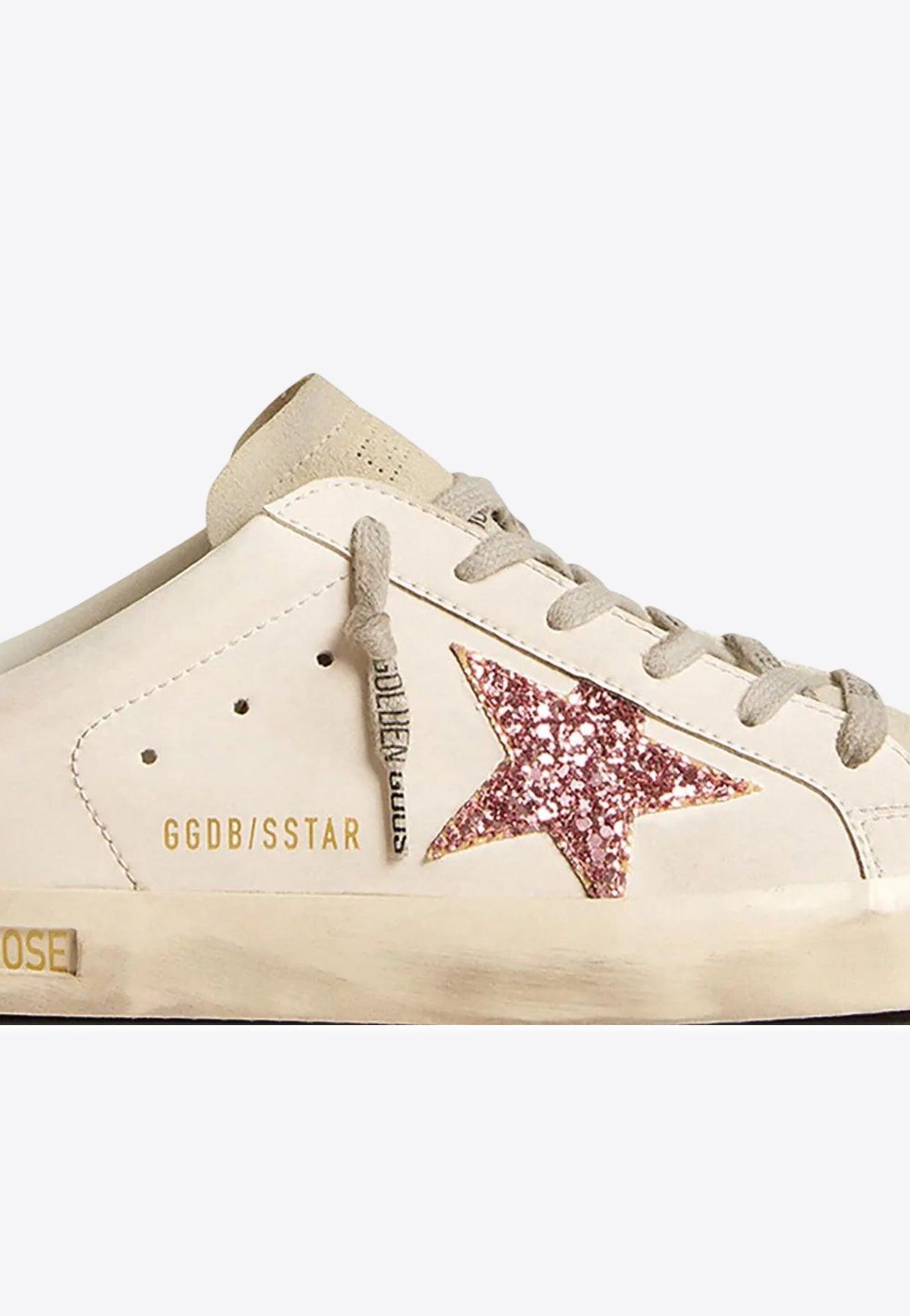 GOLDEN GOOSEスニーカー GOLDEN GOOSE Super-Star distressed glittered leather-trimmed