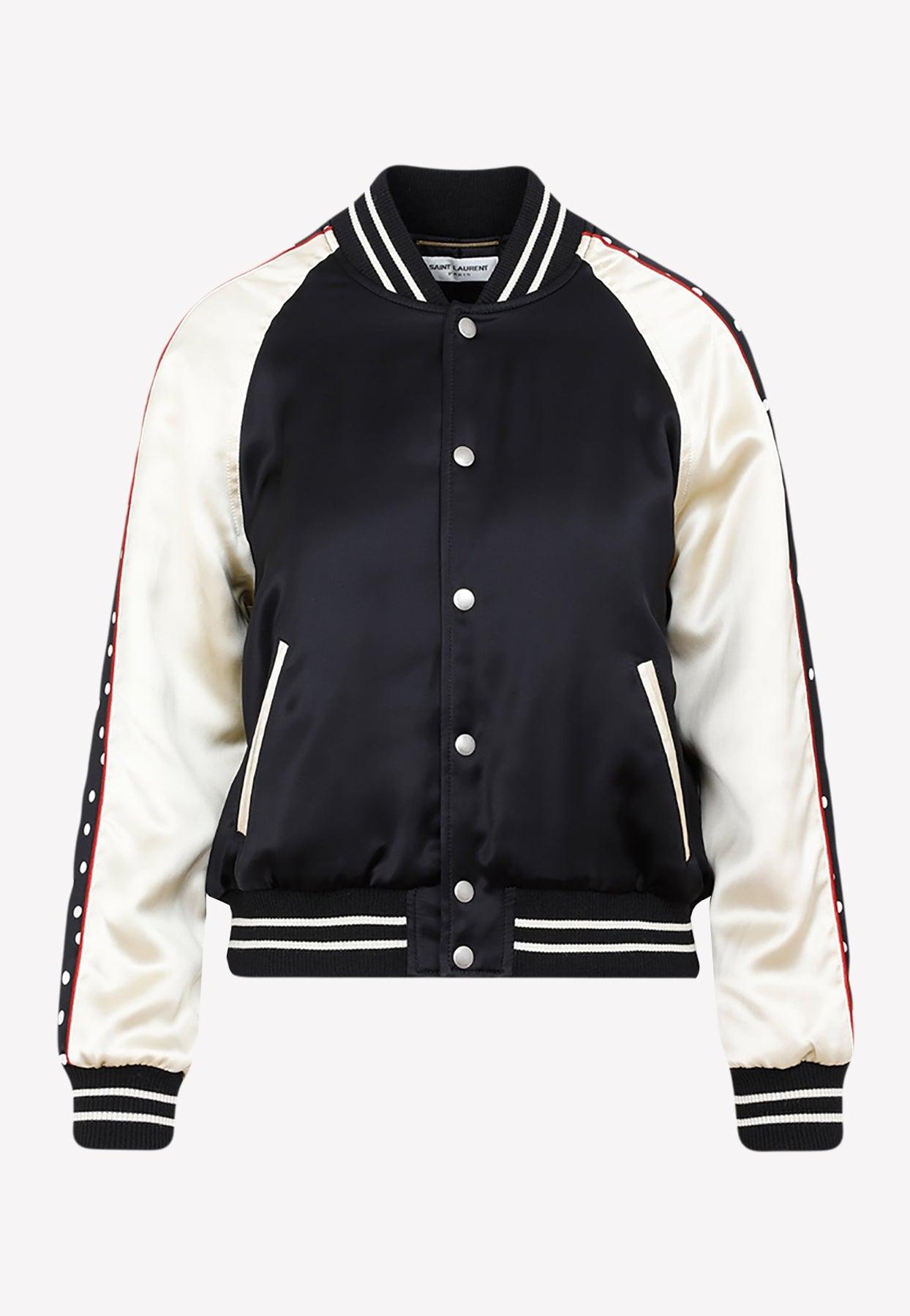 Saint Laurent Ysl Silk Varsity Jacket in Black Lyst Canada