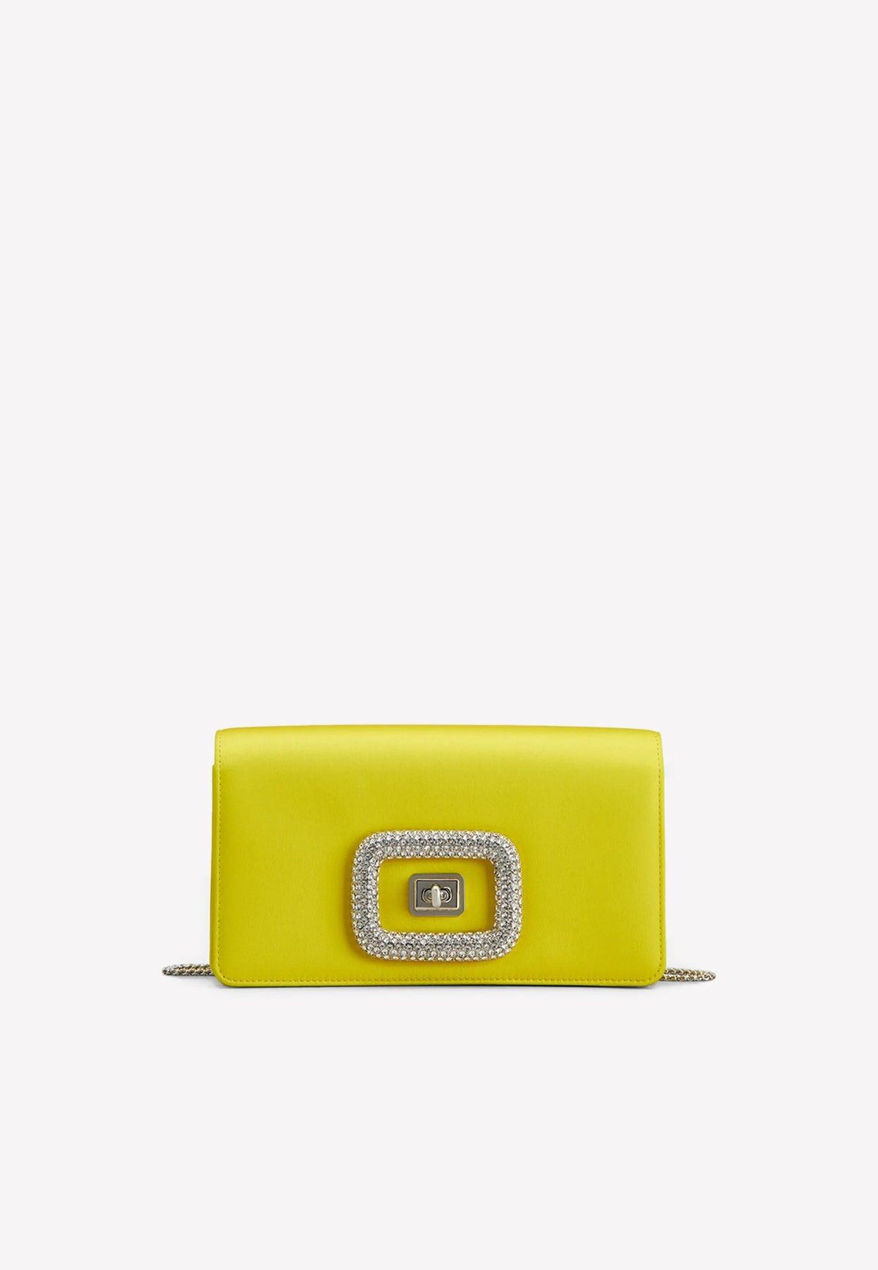 Roger Vivier Viv Choc Crystal Embellished Mini Bag In Satin In Yellow 