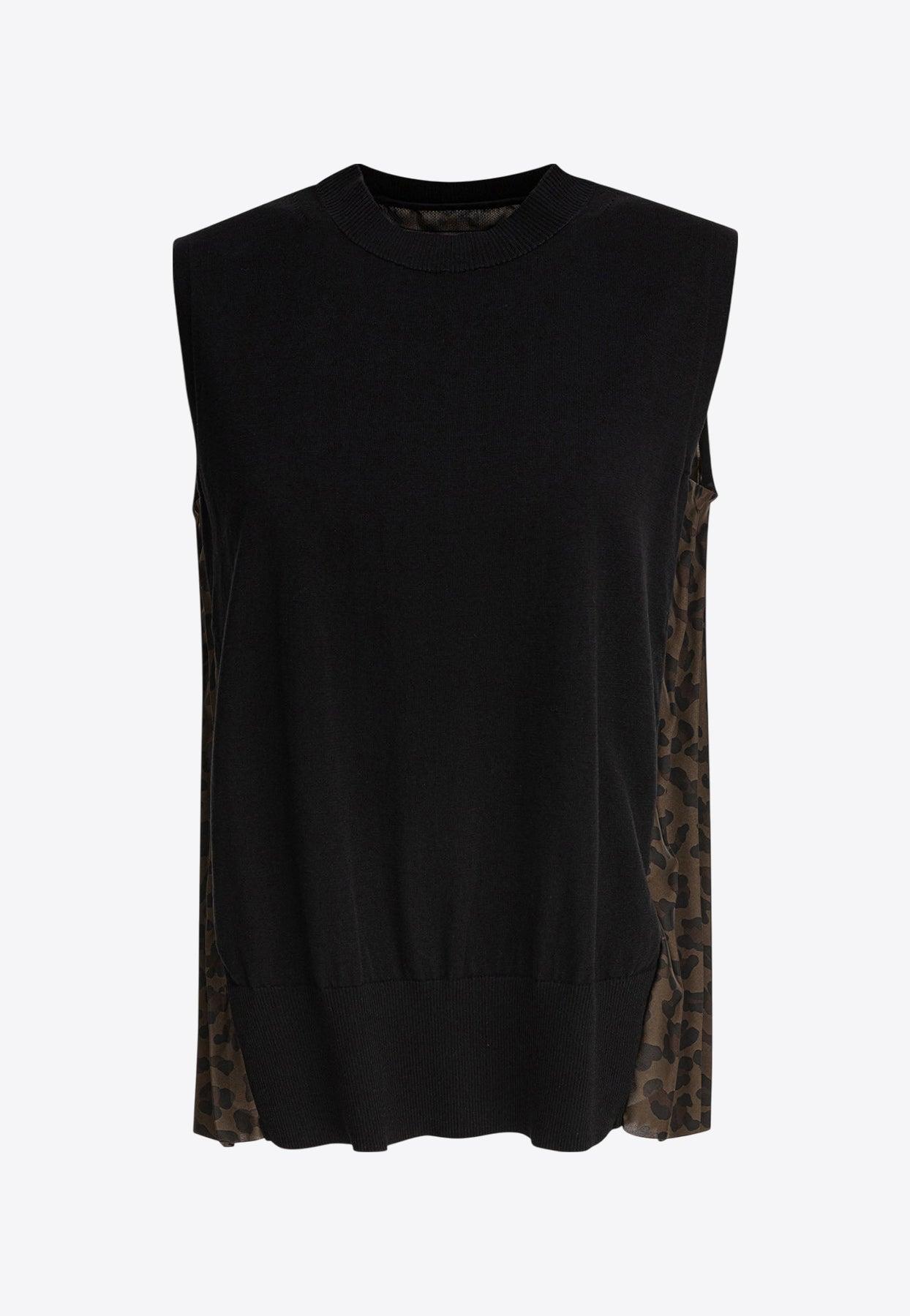 ■sacai■サカイ■Nylon Twill&Cotton Jersey Sleeveless Top■ Black Nylon Twill Mix Cotton Jersey Tank Top by sacai on Sale