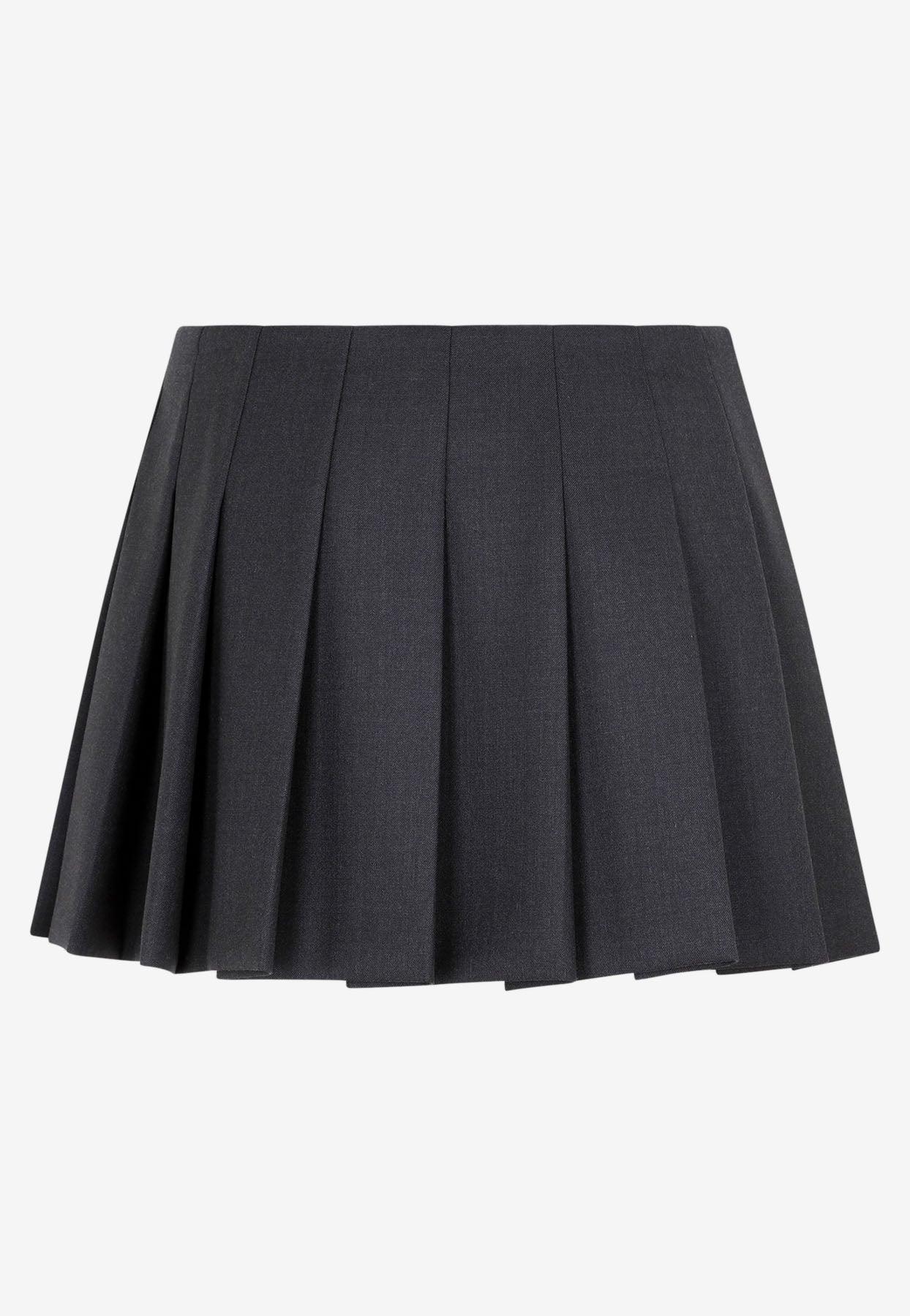 Prada Pleated Mini Skirt In Wool in Gray | Lyst
