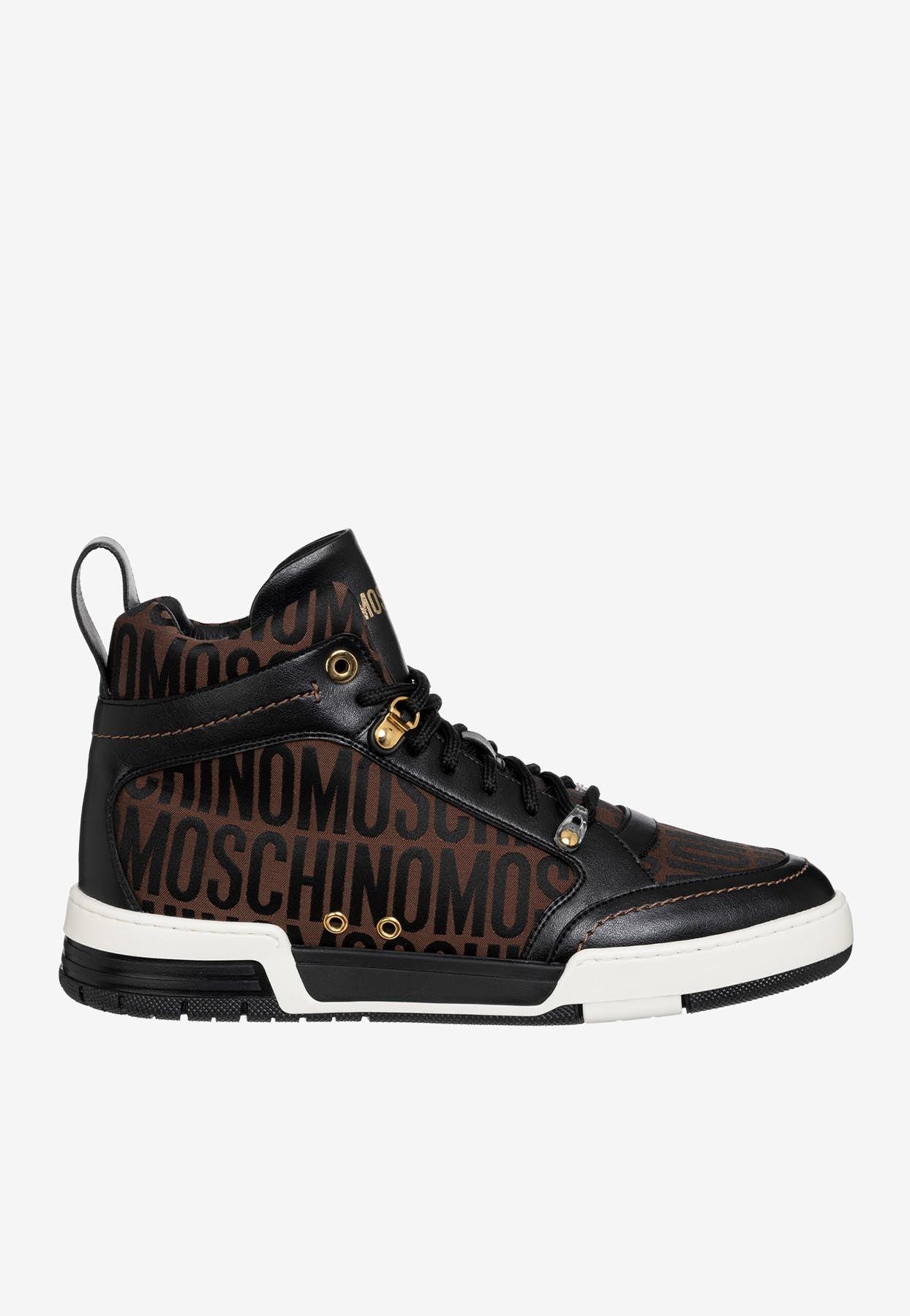 Moschino All-over Jacquard Logo High-top Sneakers in Black for Men | Lyst