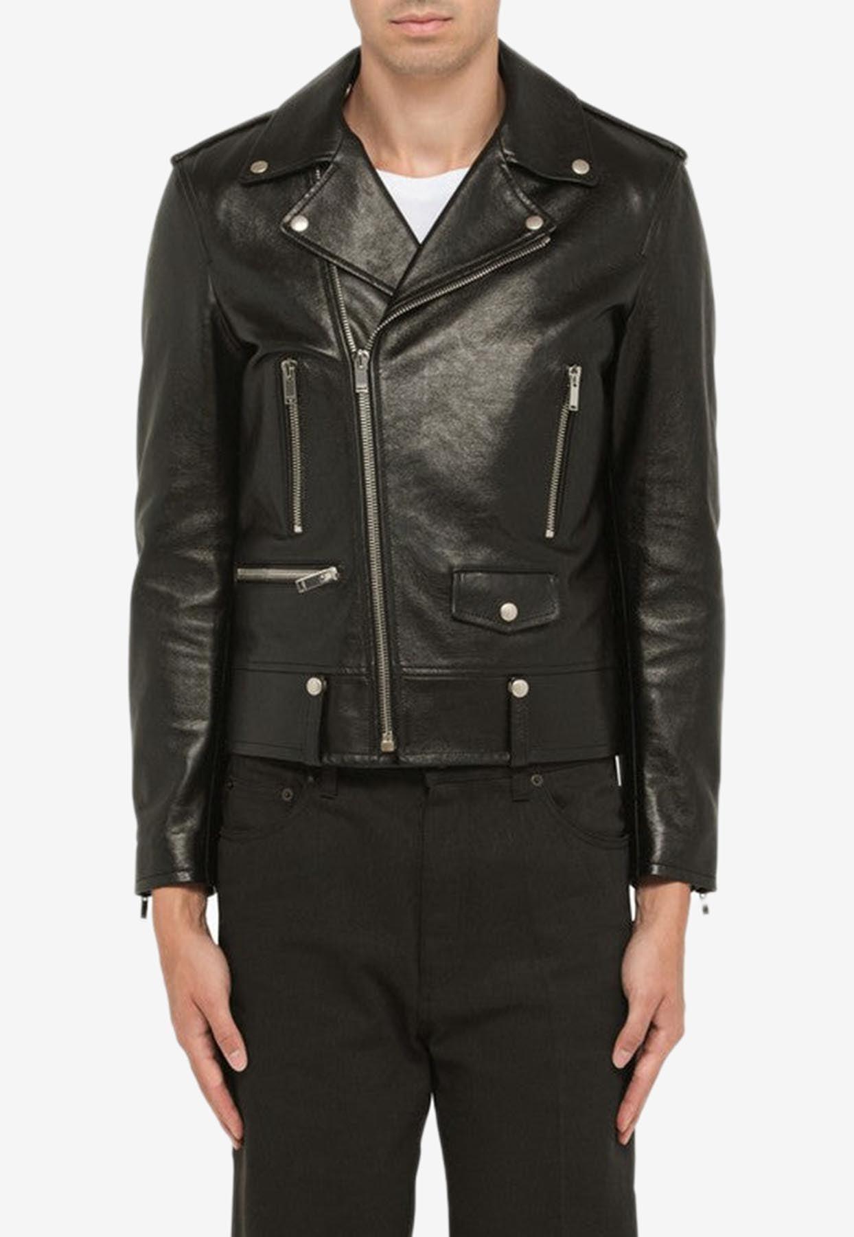Saint Laurent Leather Biker Jacket With Zip Detail in Black for Men | Lyst