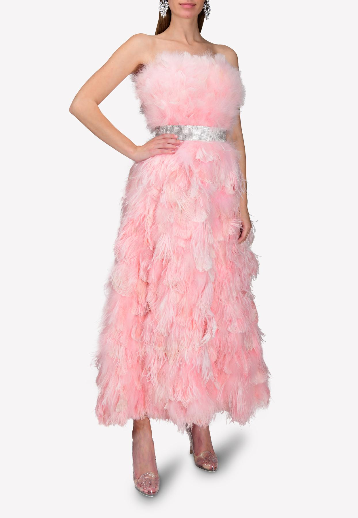 Dolce & Gabbana Crystal And Feather-embellished Silk-organza Gown in Pink |  Lyst Canada