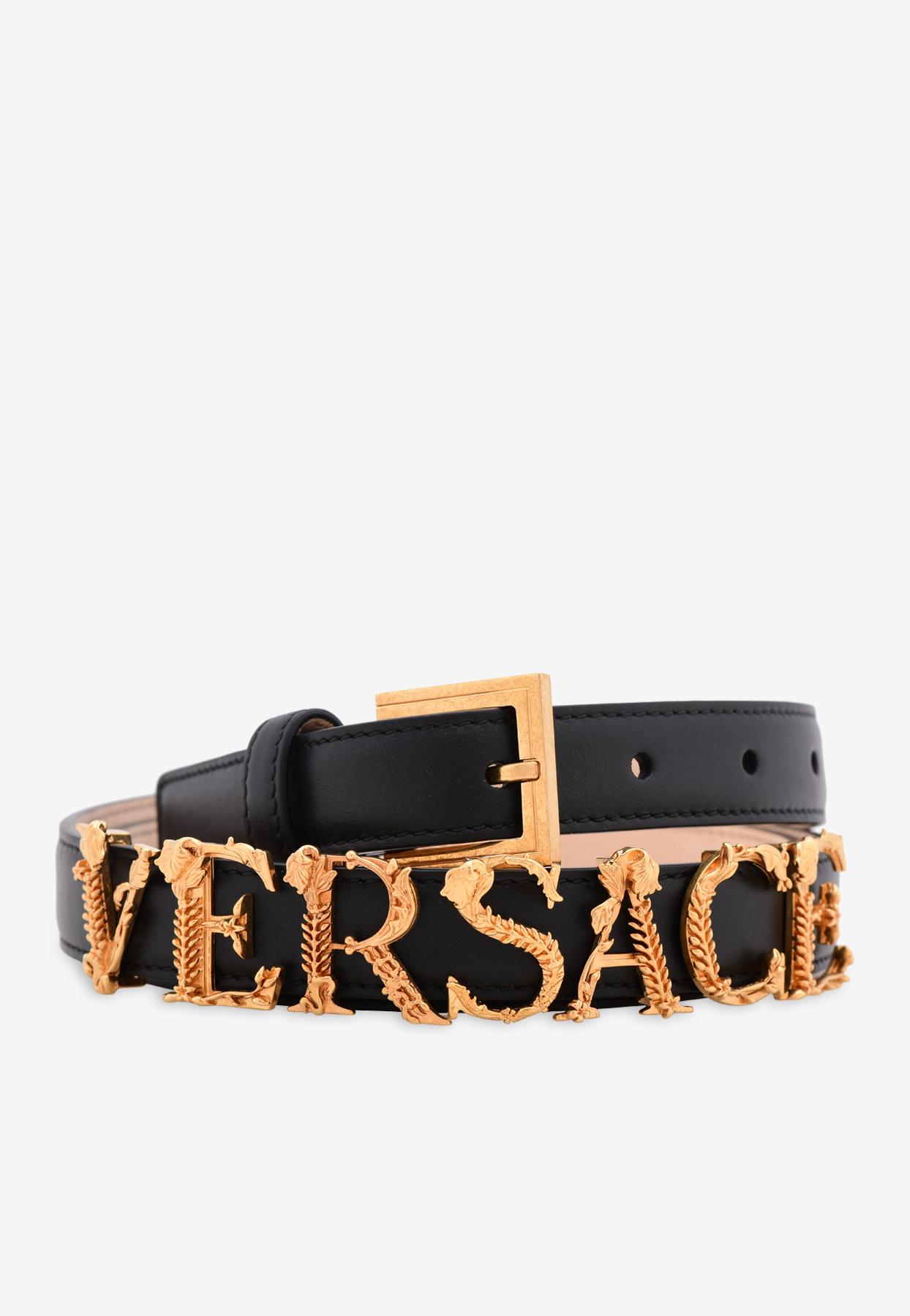 Versace Logo Letter Thin Leather Belt in Black | Lyst