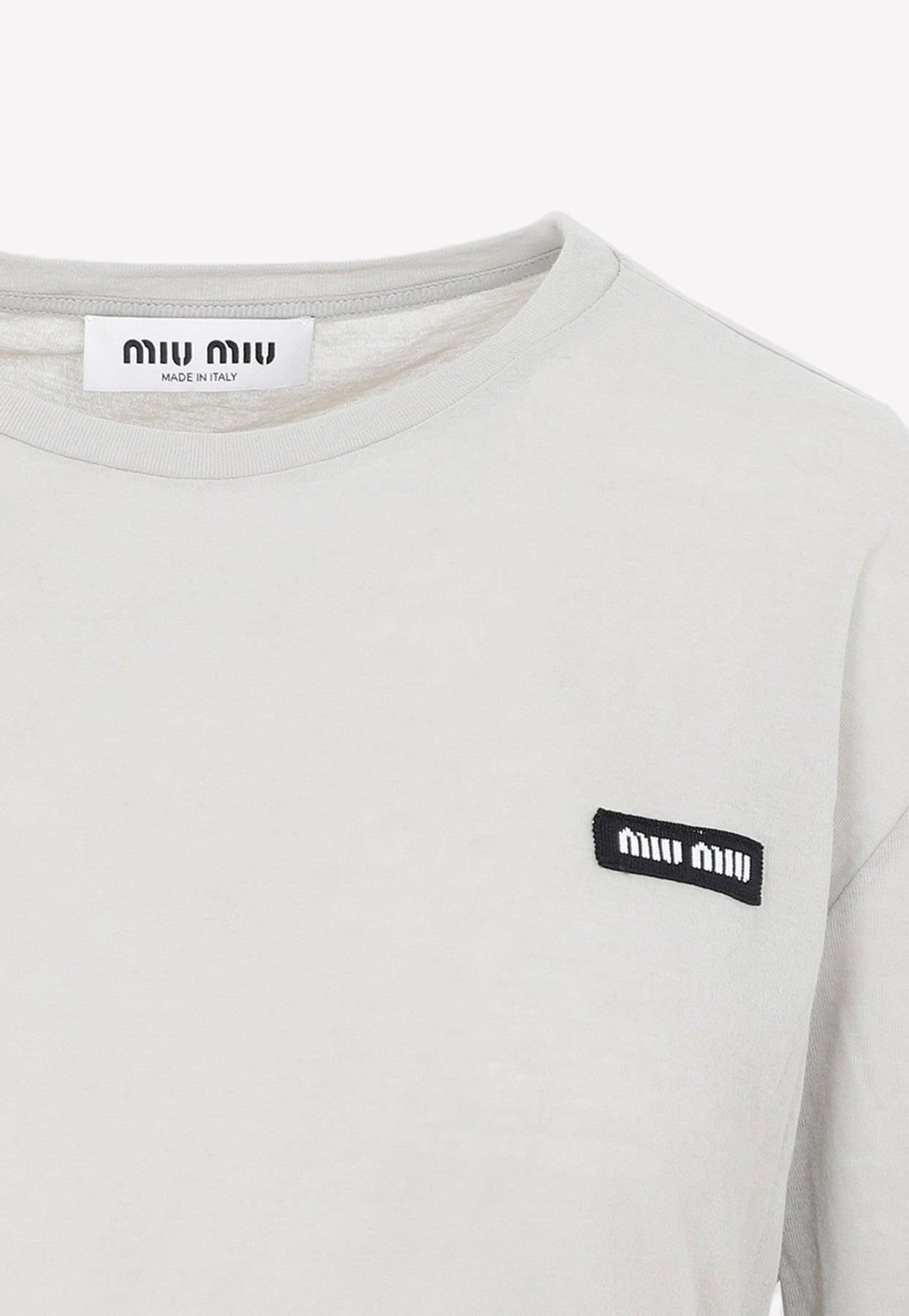 トップス MIU MIU 24AW Logo Long Sleeve Shirt Miu Miu logo-patch long-sleeve T-shirt | Black | FARFETCH