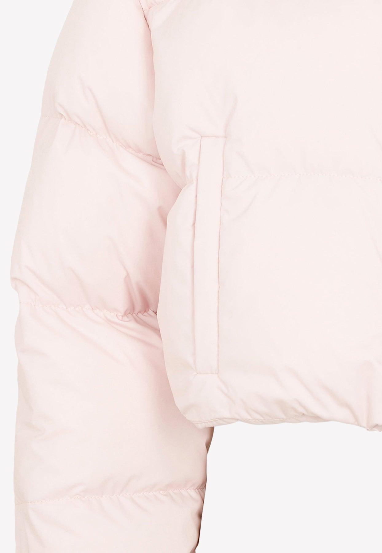 Miu Miu Cropped Down Jacket With Logo in Pink | Lyst