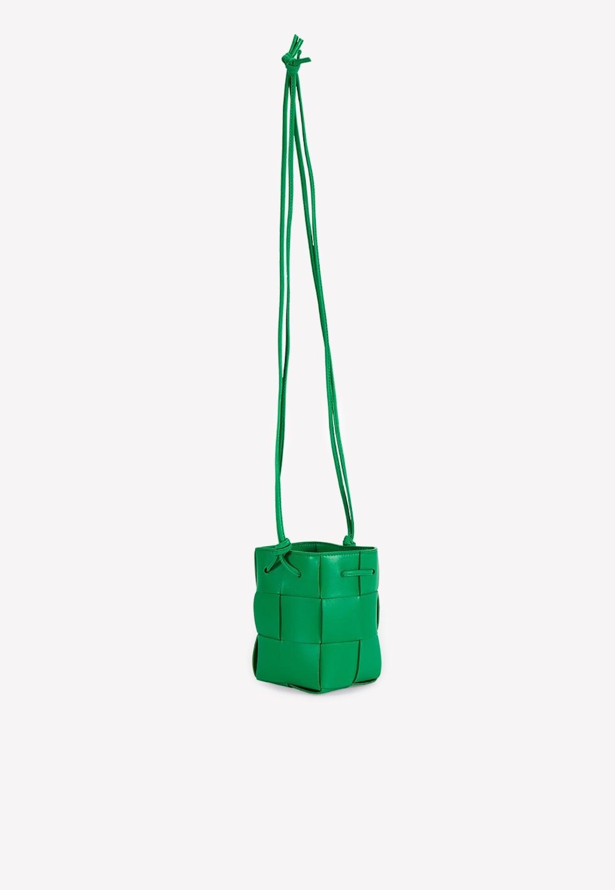 Bottega Veneta Cassette Intreccio Mini Parakeet Green Bucket Bag