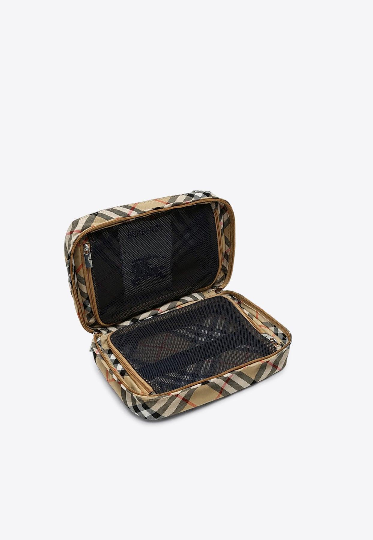 Burberry Checked Travel Pouch in White for Men Lyst