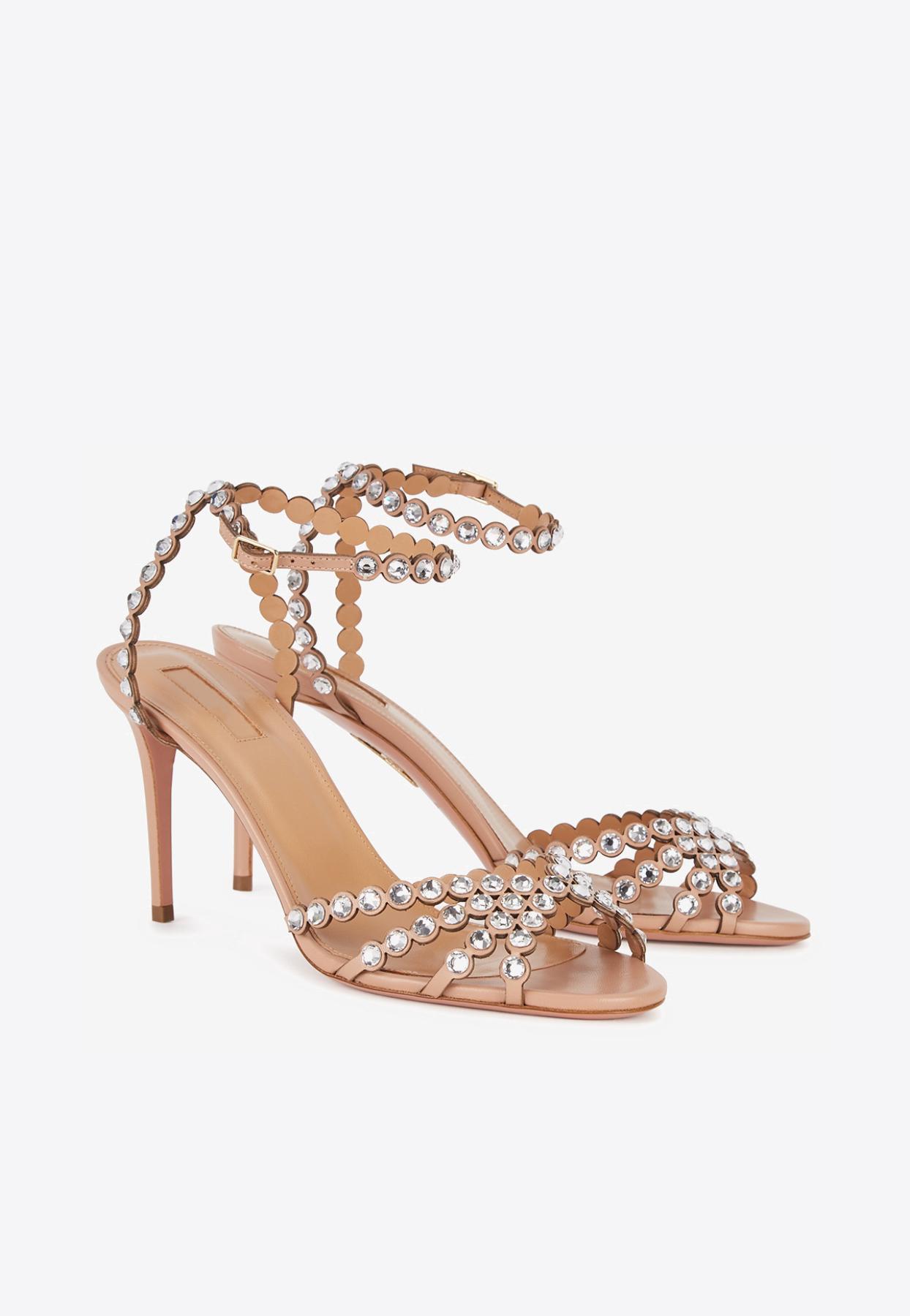 Aquazzura Tequila 85 Crystal Embellished Sandals In Nappa Leather Lyst