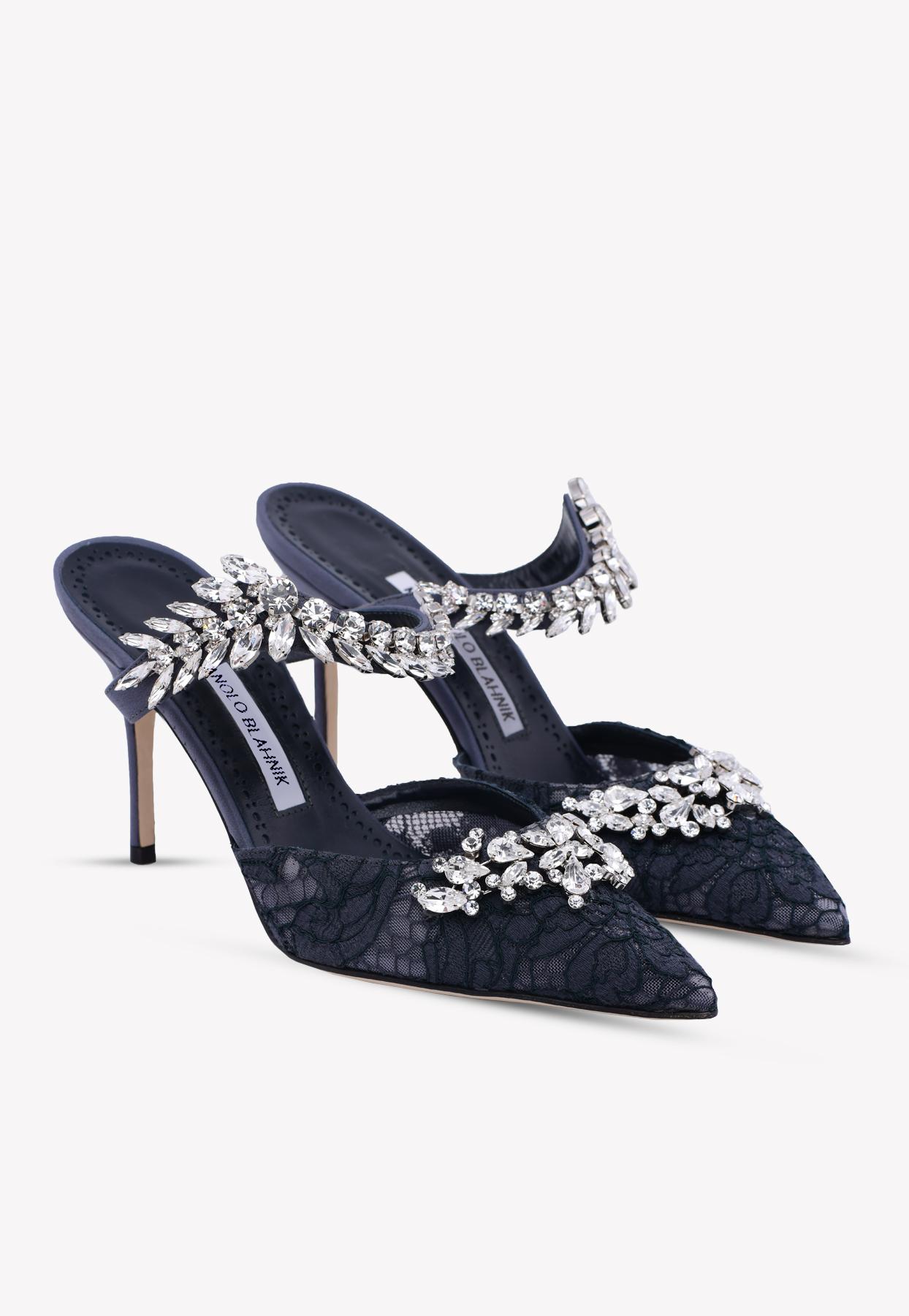 Manolo Blahnik Lurum Lace 90 Pumps With Crystal-embellished Detail in ...
