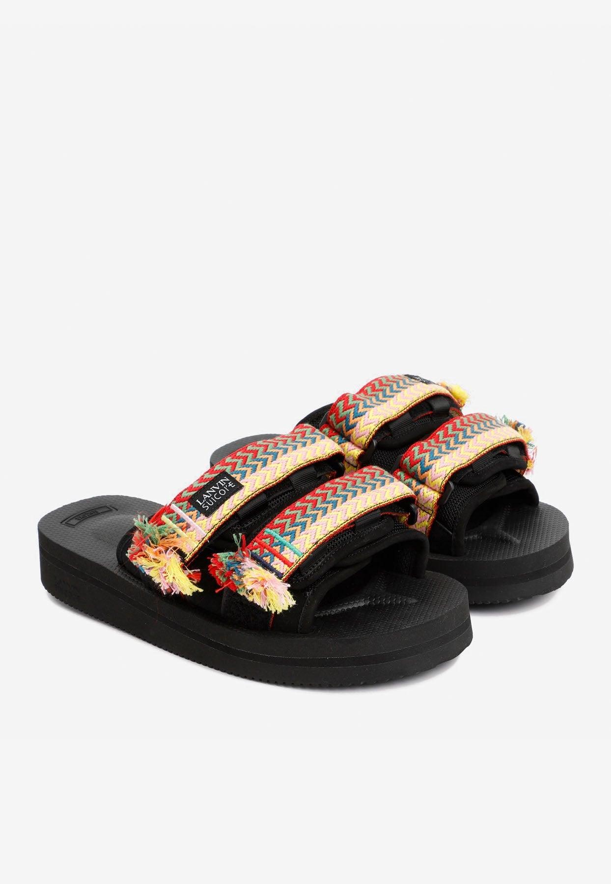 LANVIN x SUICOKE | CURB LACES NUBUCK SANDALS BLACK サンダル Lanvin X Suicoke Curb Nubuck Sandals in Black for Men | Lyst
