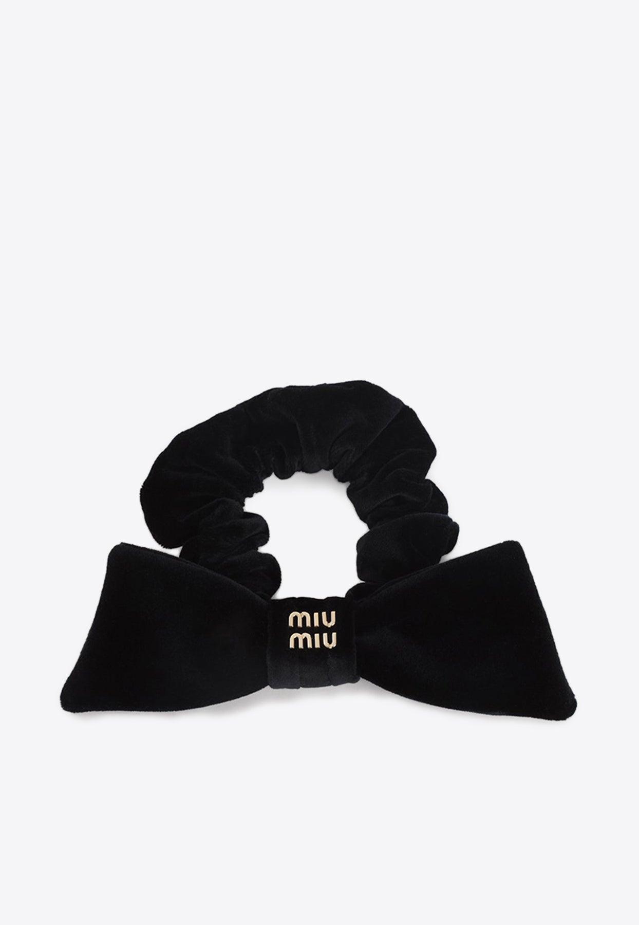 Miu Miu Hair Scrunchie With Branded-Bow in Black | Lyst display picture 1