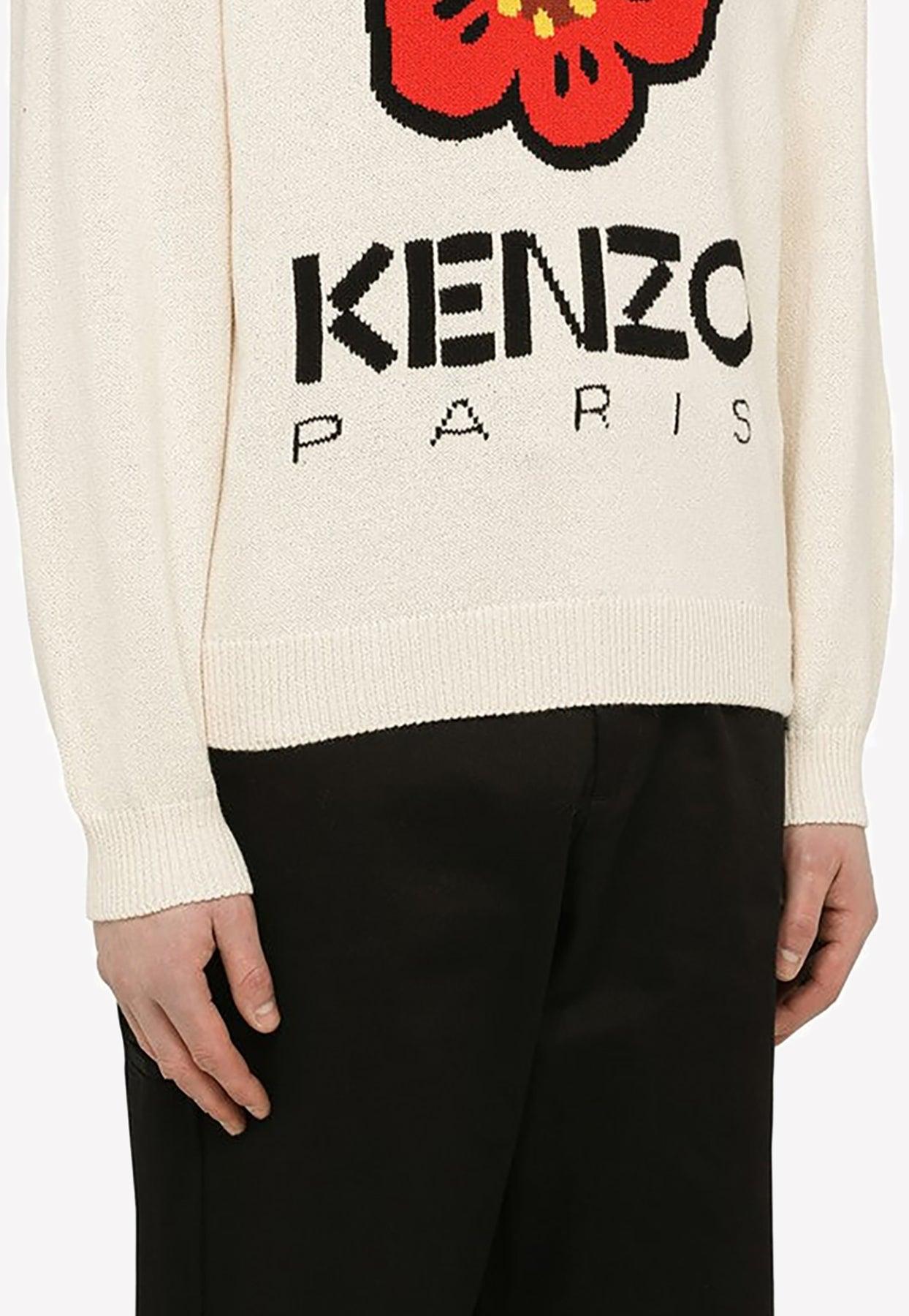 KENZO Boke Flower Intarsia Knit Sweater in White for Men | Lyst