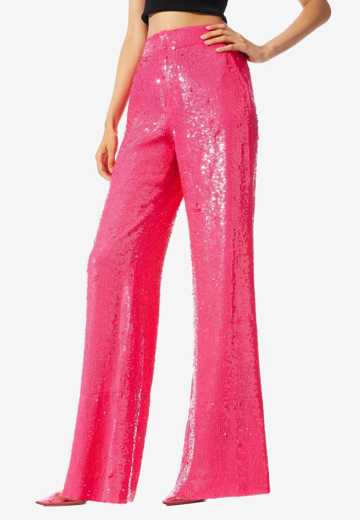 Alice + Olivia Dylan Sequin Embellished Pants in Pink | Lyst