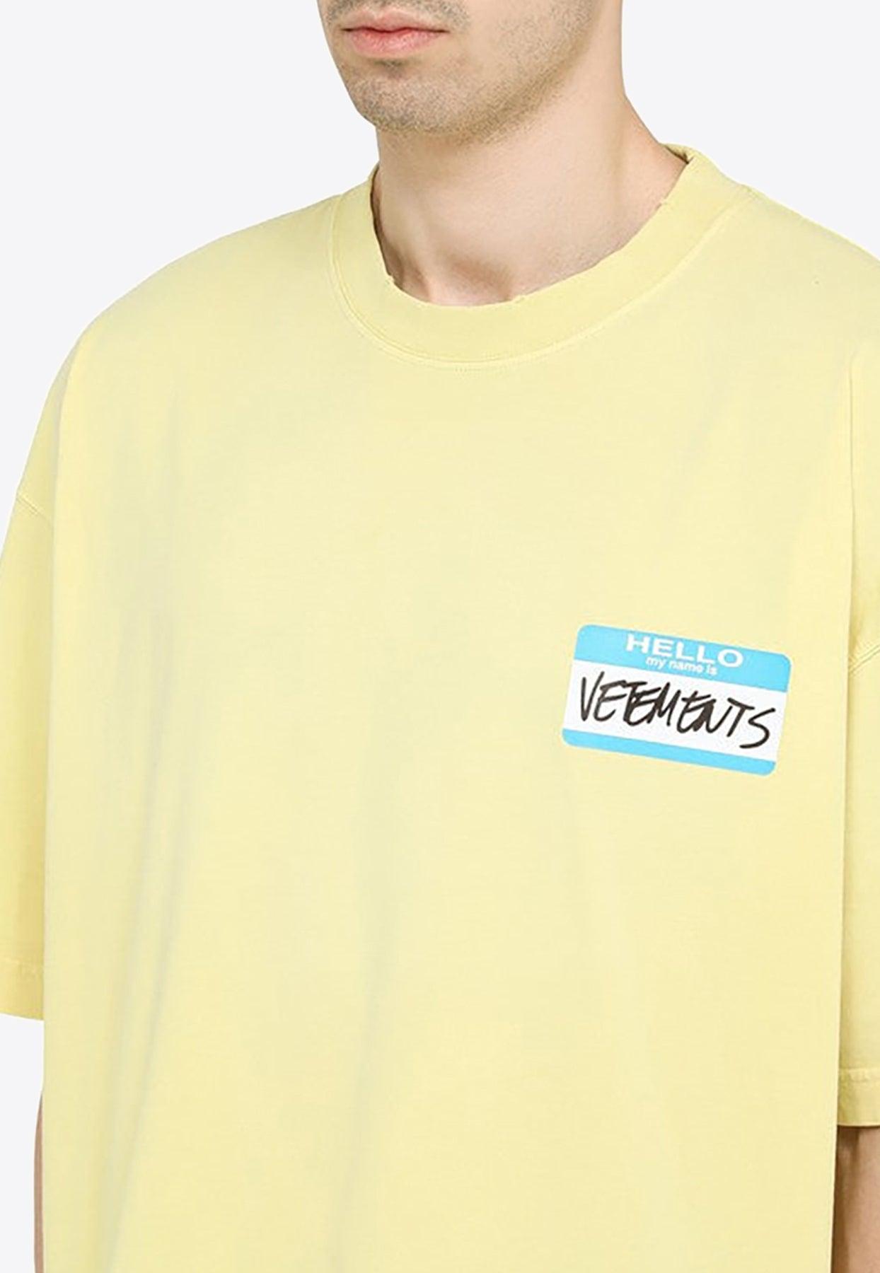 Vetements Name Tag Print Oversized T-shirt in Yellow for Men | Lyst