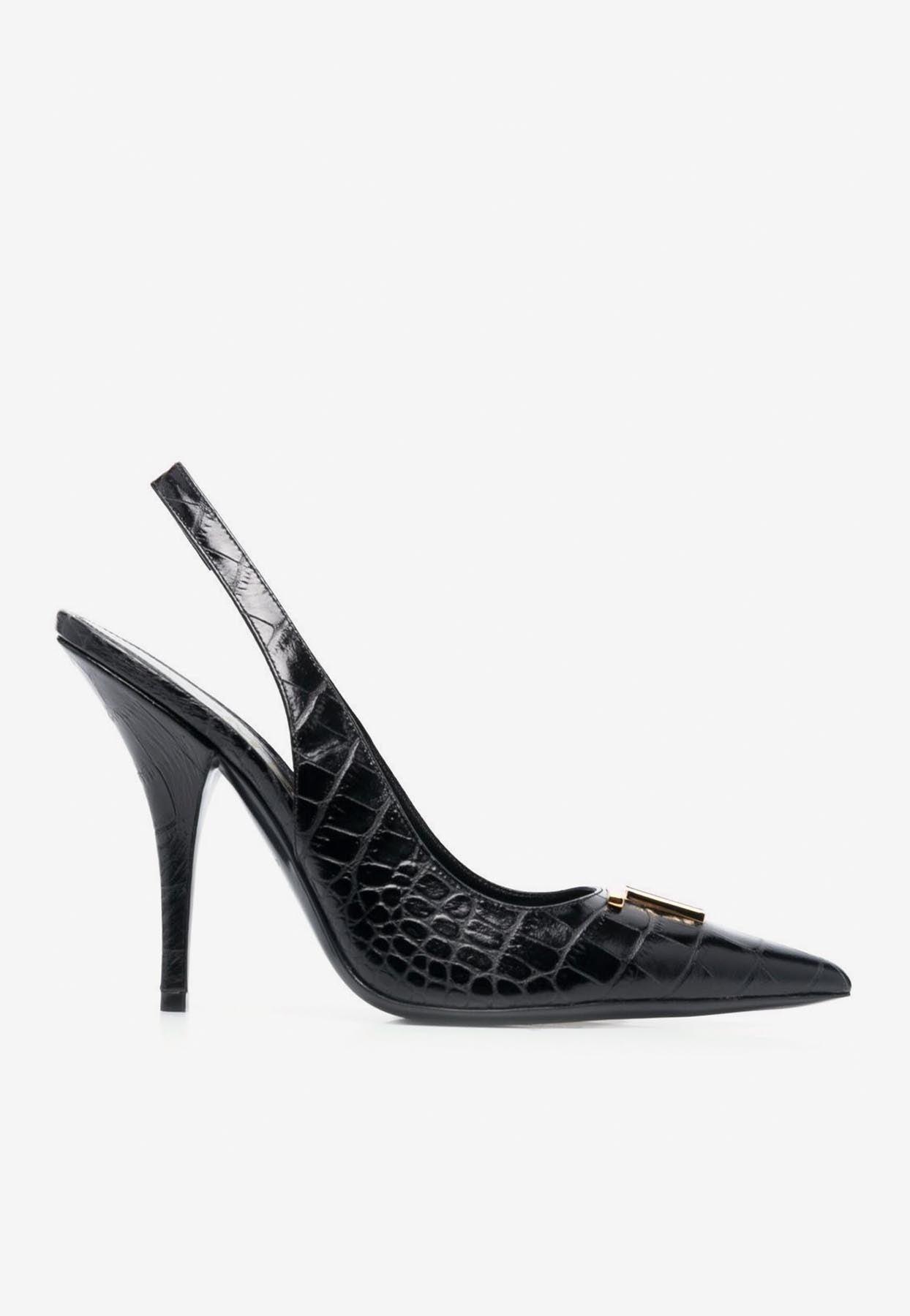Tom Ford 110 Tf Slingback Pumps In Croc-embossed Leather in White | Lyst