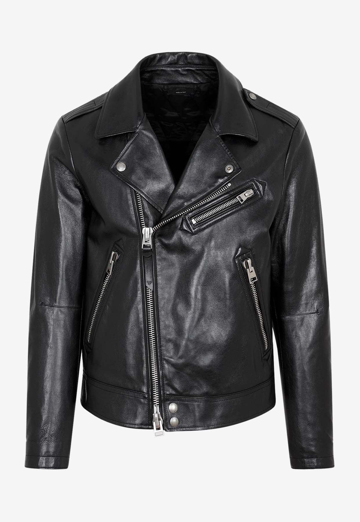 Tom Ford Smooth Grain Asymmetric Leather Biker Jacket in Black for Men ...