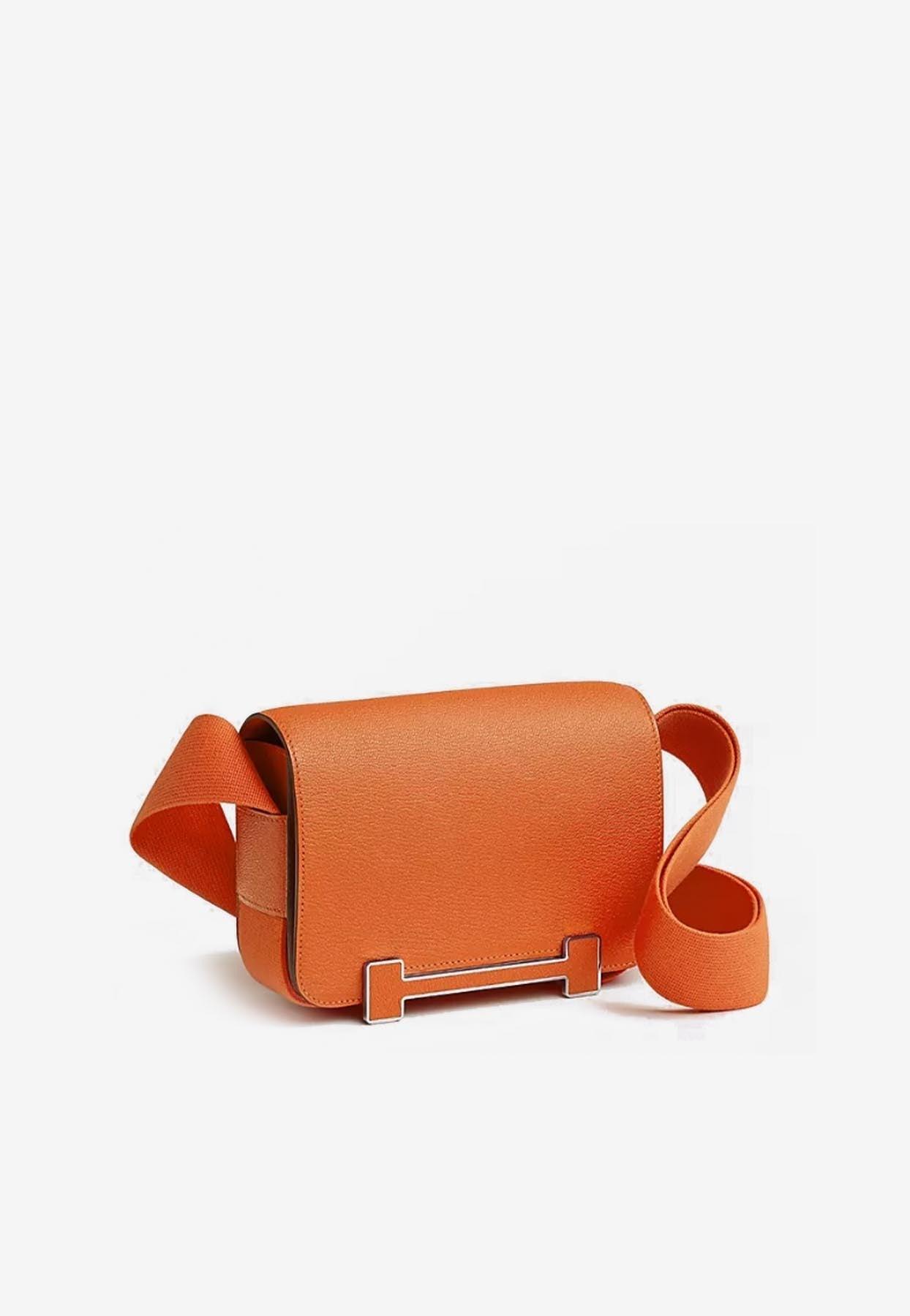 Hermès Geta Shoulder Bag In Orange Chèvre Mysore With Palladium