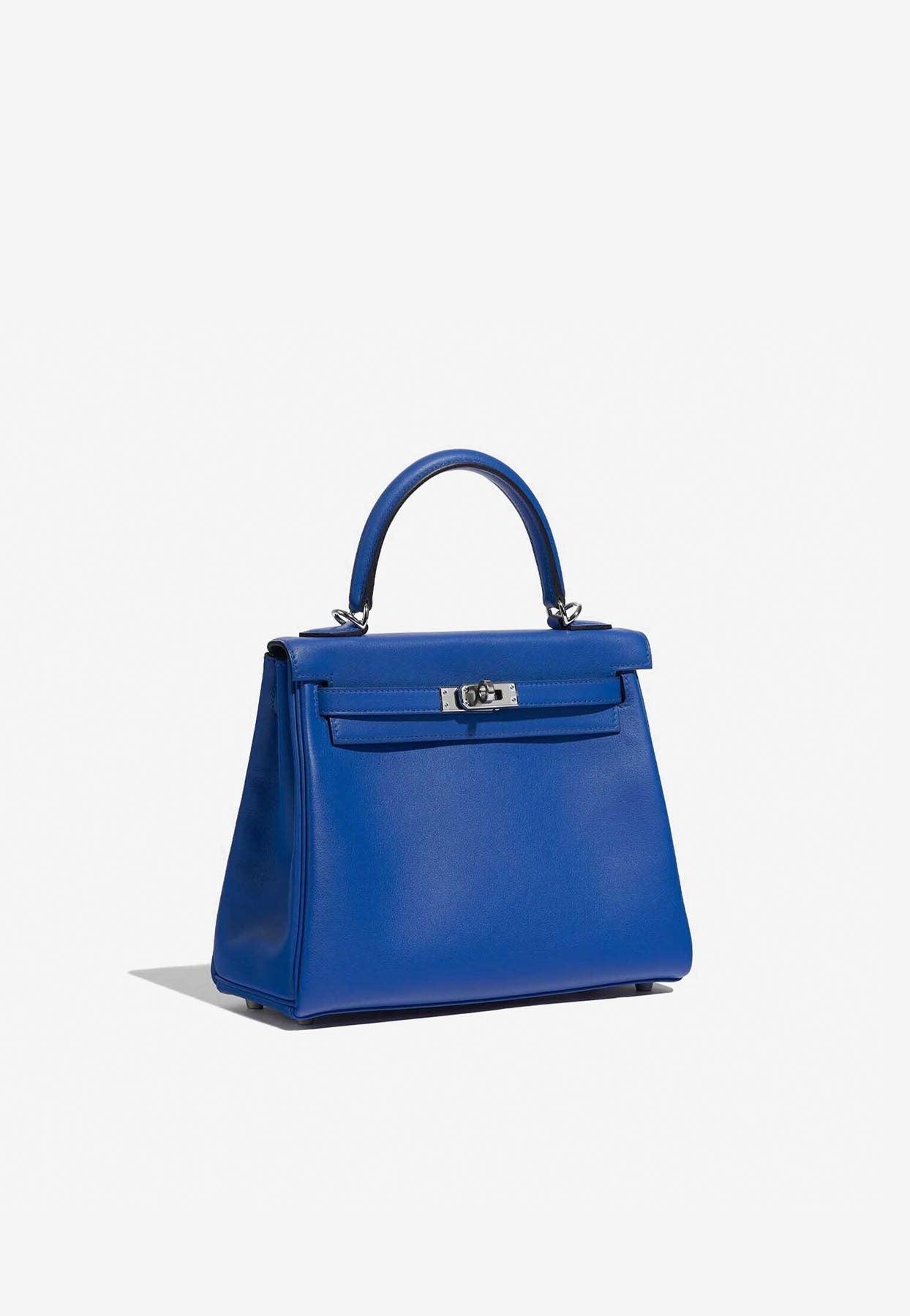 Hermes Kelly e Handbag Blue Clemence with Palladium Hardware