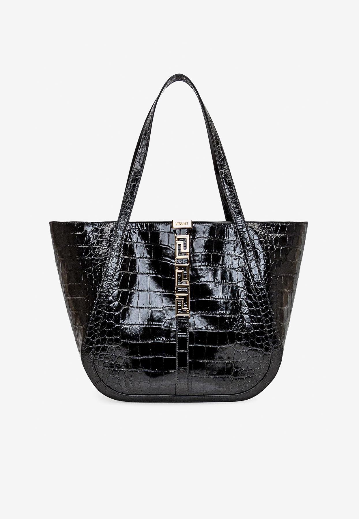 Versace Large Greca Goddess Tote Bag In Croc-effect Leather in