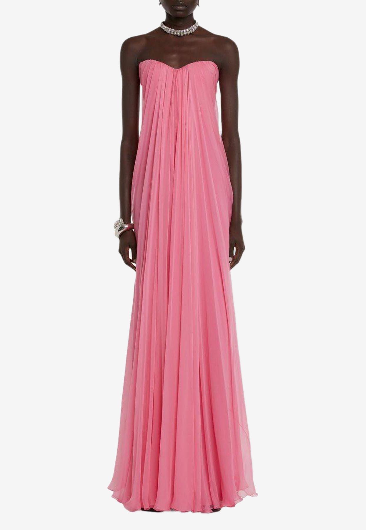 McQueen Strapless Silk Chiffon Gown in Pink | Lyst Canada