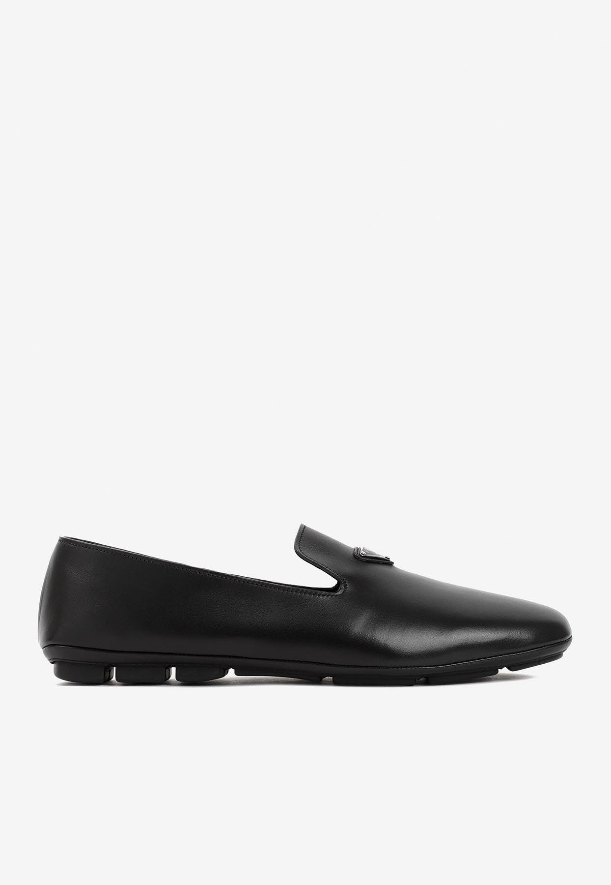 Prada Triangle Logo Loafers In Leather in White for Men Lyst