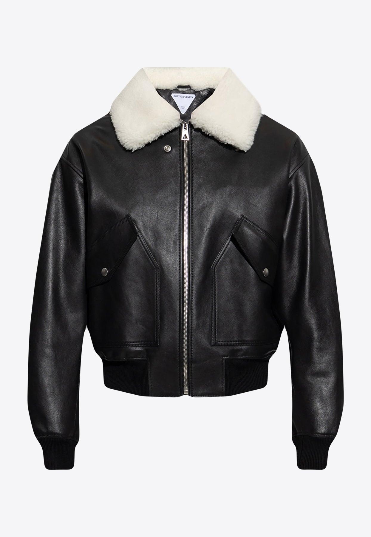 Bottega Veneta Zip-up Leather Jacket With Shearling Collar in