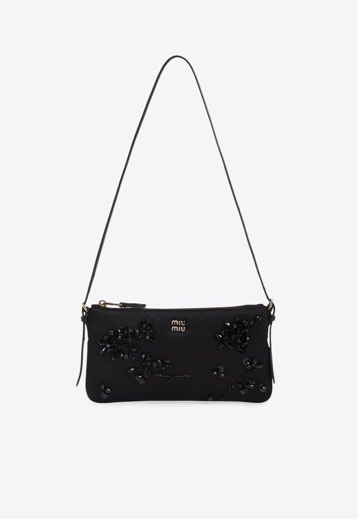 【MIUMIU】Mini Duchesse CrystalEmbellished Pouch（関税込み） Miu Miu Mini Duchesse Crystal-Embellished Pouch in White | Lyst