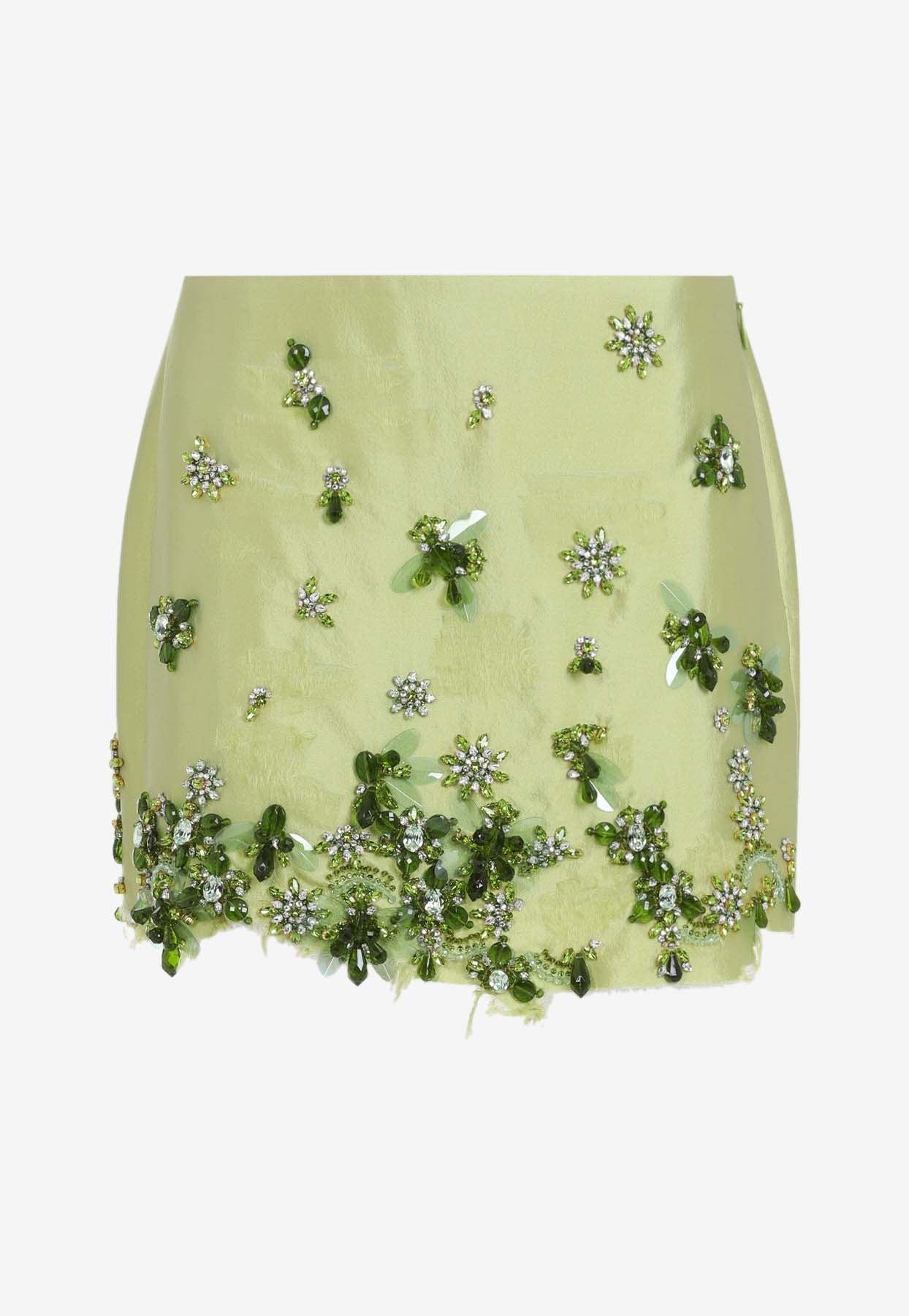 Prada Crystal-Embellished Mini Skirt in Green | Lyst Canada