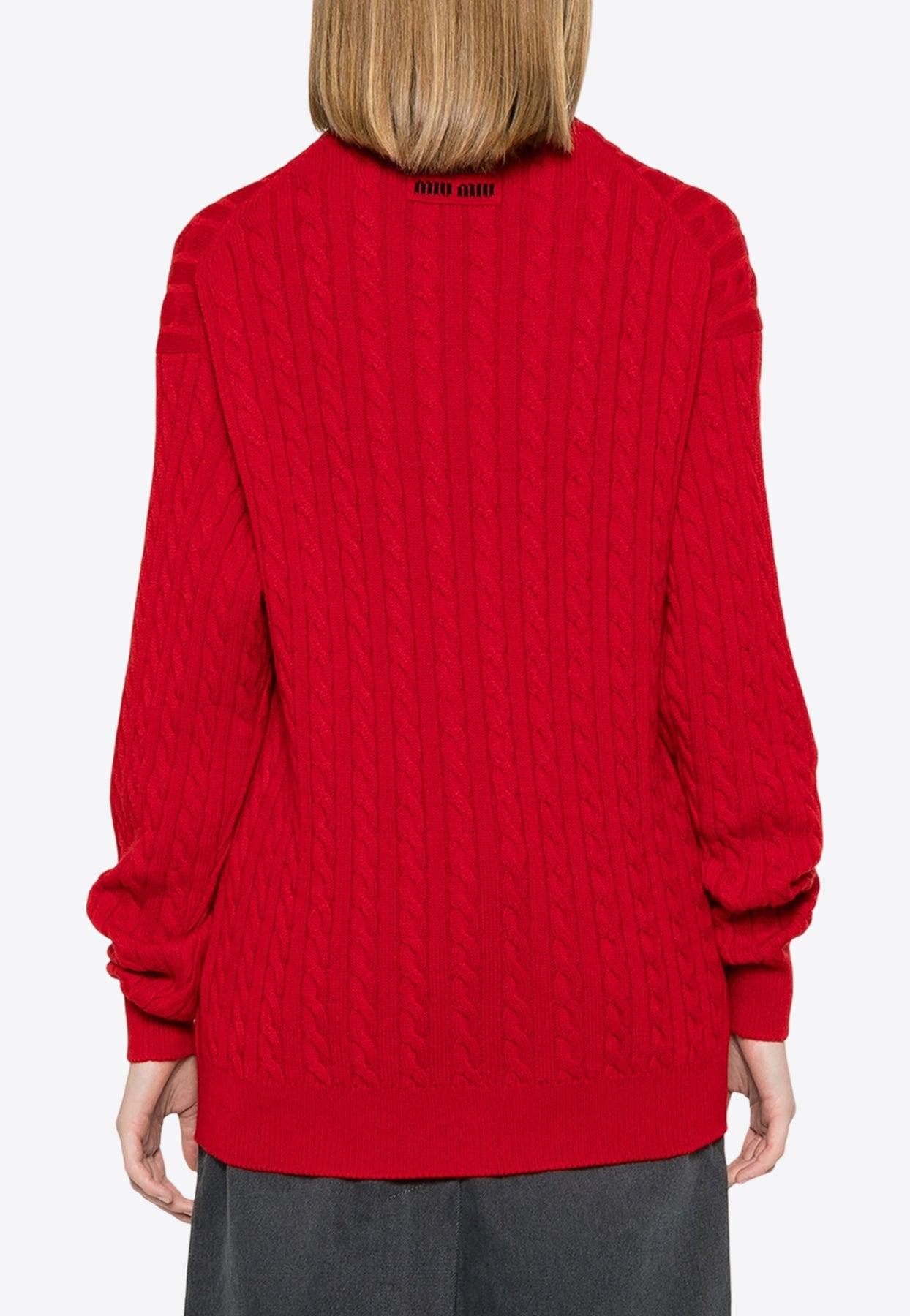 Miu Miu Cable Knit Cashmere Sweater in Red Lyst