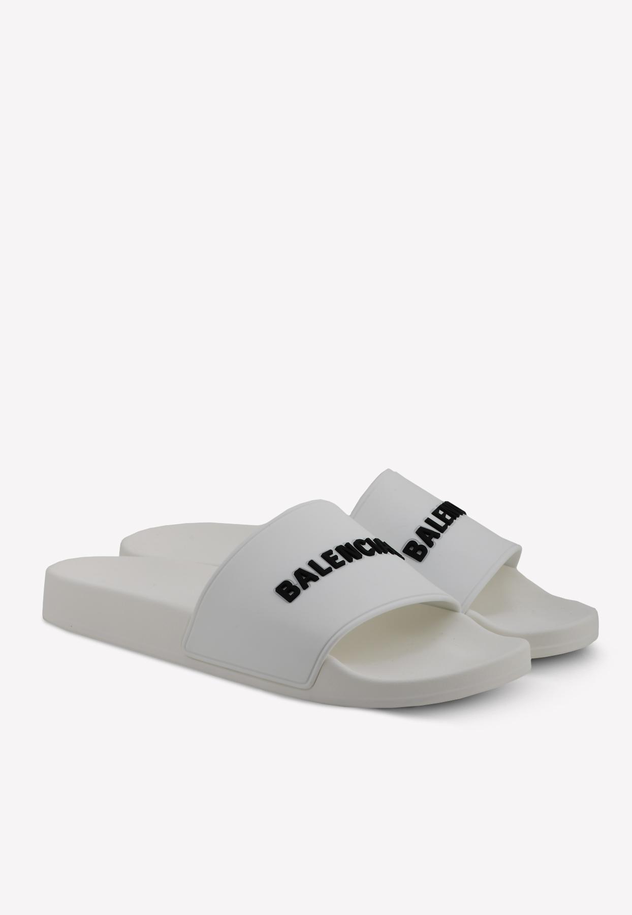 Balenciaga Logo Slides in White for Men - Save 28% - Lyst