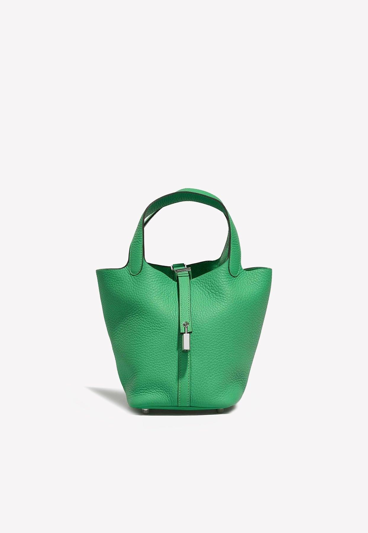 Hermes Picotin Lock 18 Bags In Vert Criquet Clemence Leather On Sale