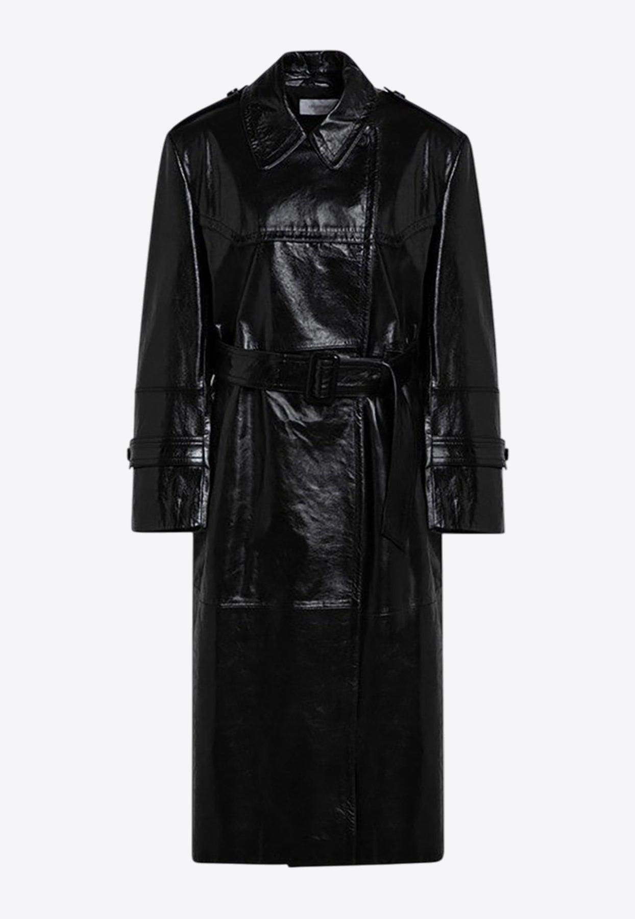 レザージャケット・コート SPORTMAX ALFEO LEATHER TRENCH COAT Sportmax Black trench coat in semi-glossy nappa leather
