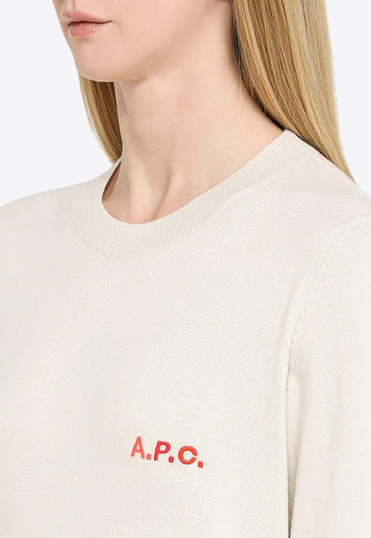 A.P.C. Logo embroidered Crewneck Sweater in White Lyst