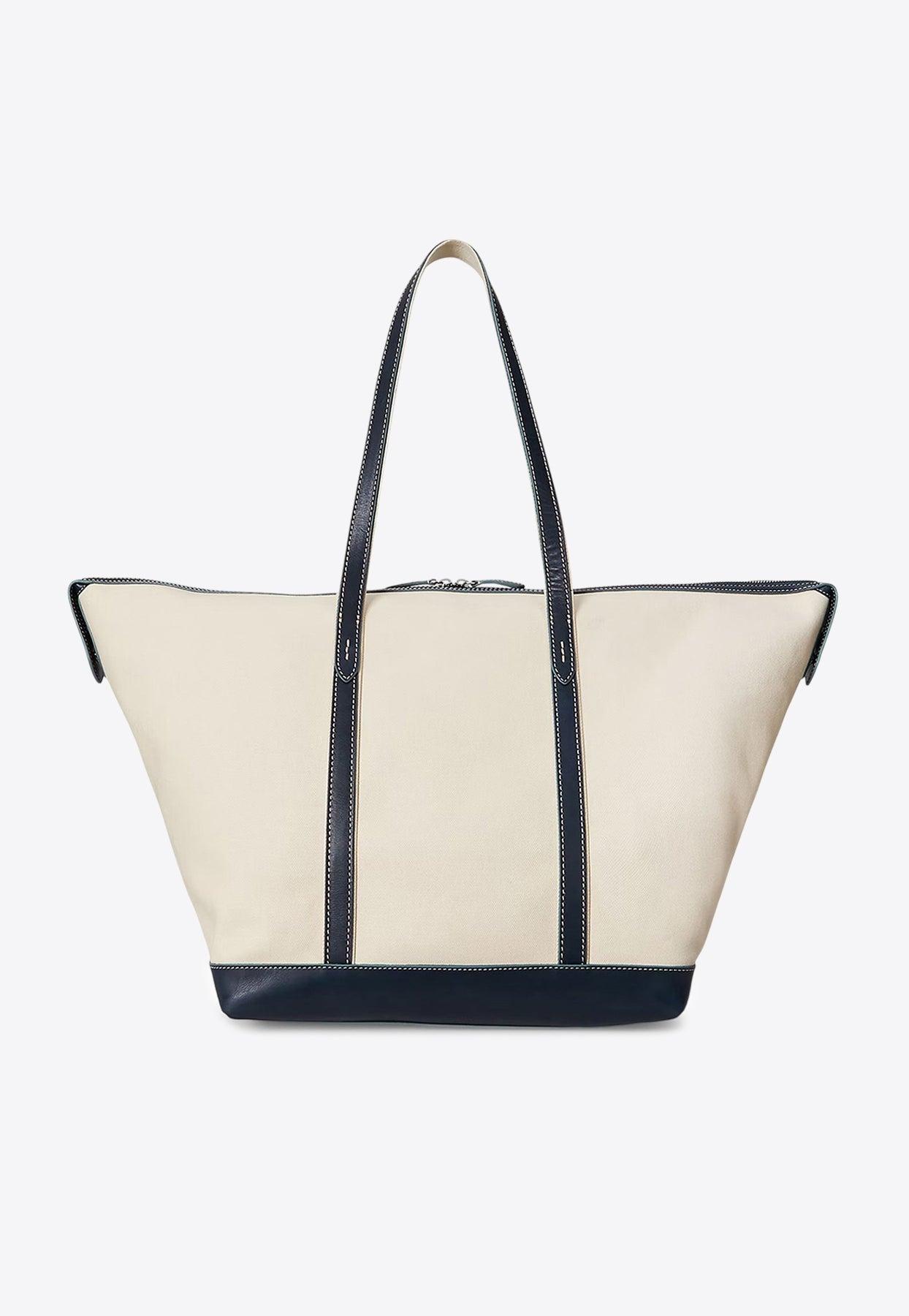 バッグ Polo Ralph Lauren Canvas Leather Bag Polo Ralph Lauren LEATHER TRIM CANVAS MEDIUM SHOPPER TOTE