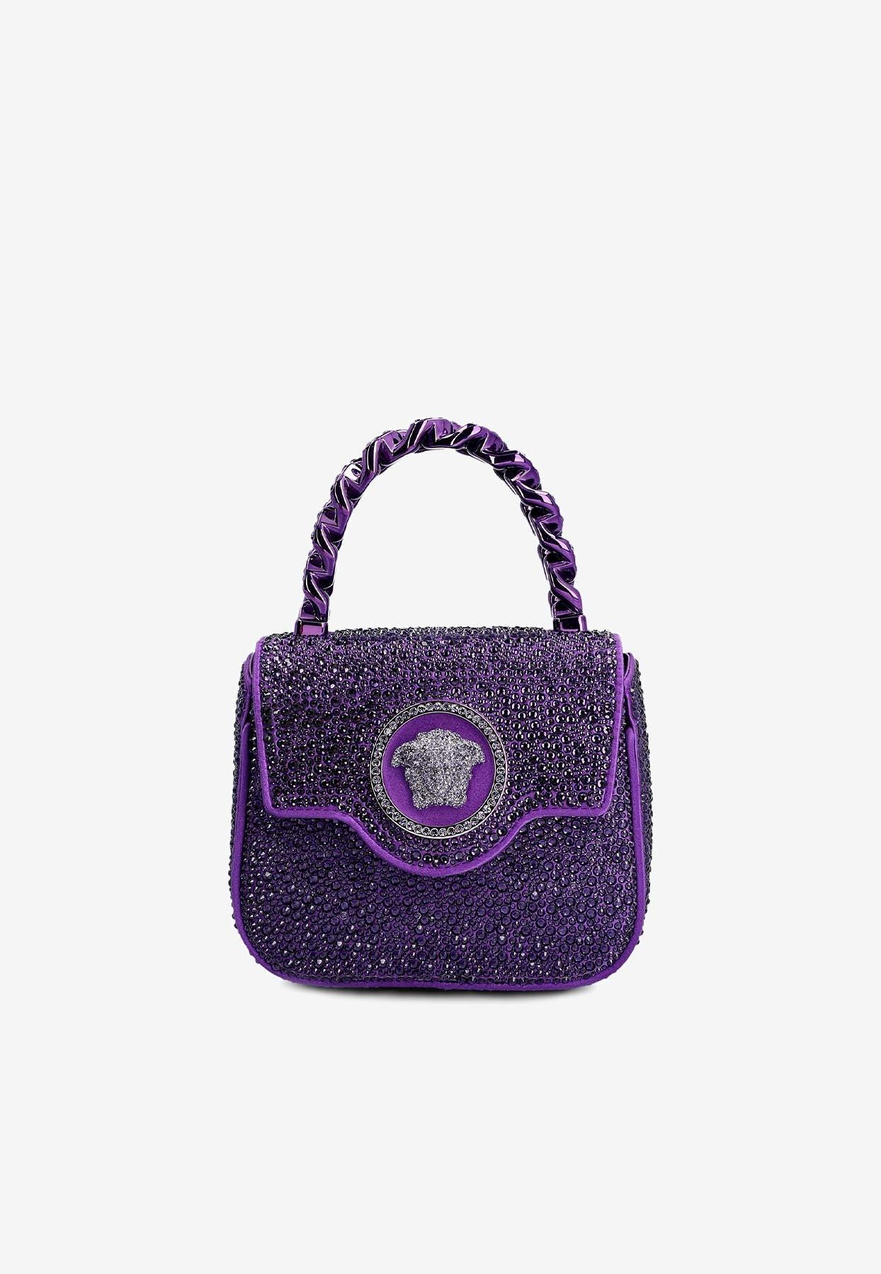 Versace Mini La Medusa Crystal-embellished Top Handle Bag in Purple | Lyst