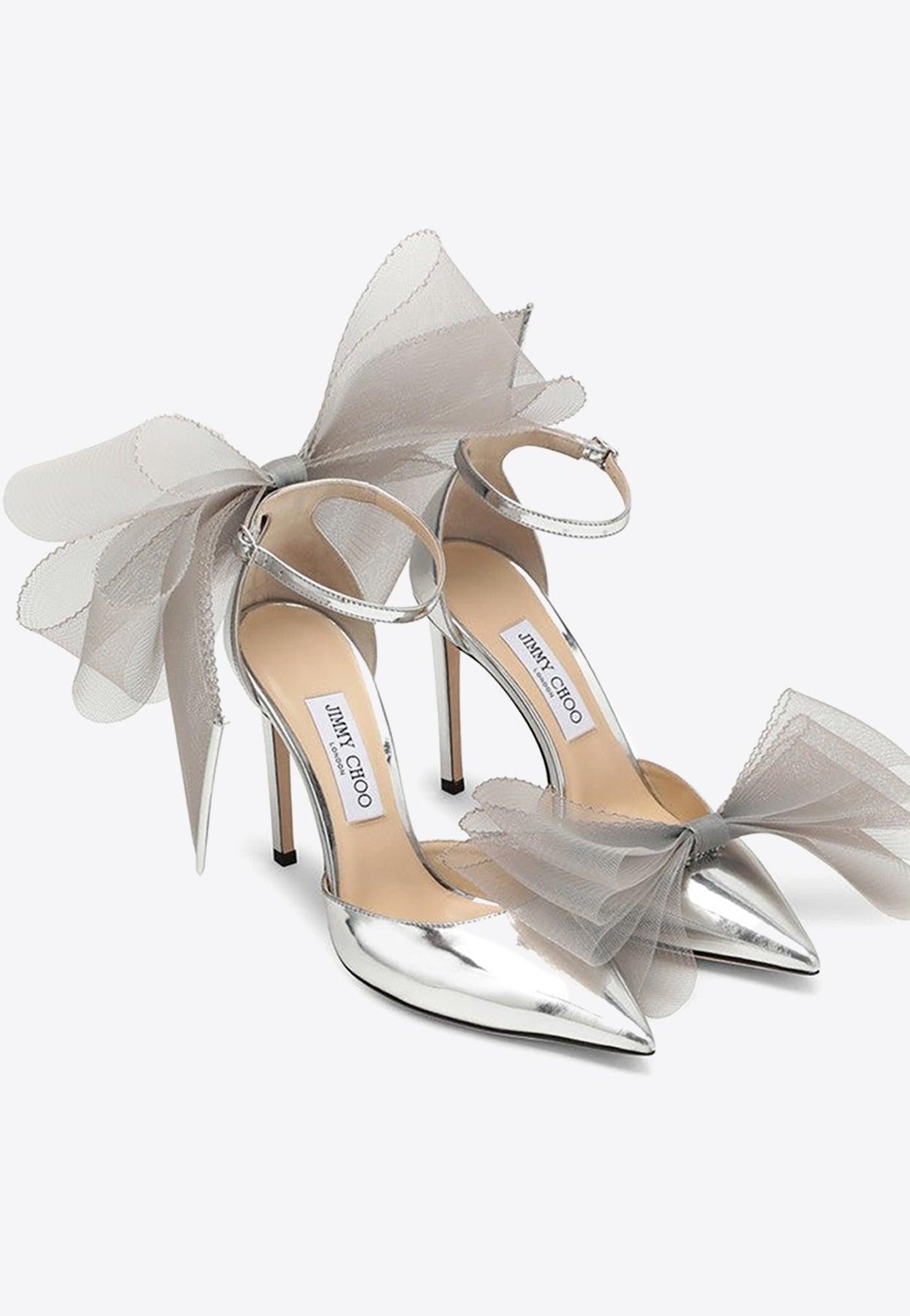 JIMMY CHOO Averly 100 bow trimmed pumps パンプス 関税込み Averly 100 bow-trimmed pumps in black - Jimmy Choo | Mytheresa