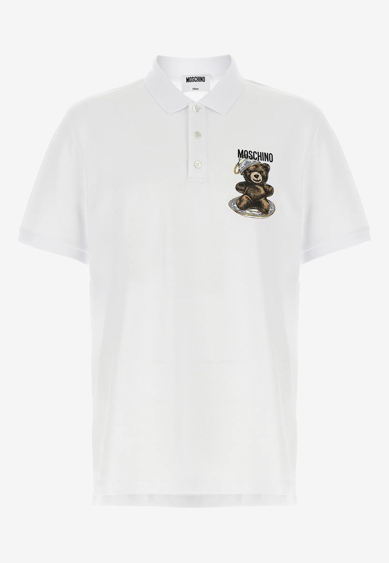 Tシャツ・カットソー MOSCHINO Men Polo Shirts A0717 02411001 White MOSCHINO COOL WHITE RED EMBROIDERED HEART AND PLACKET