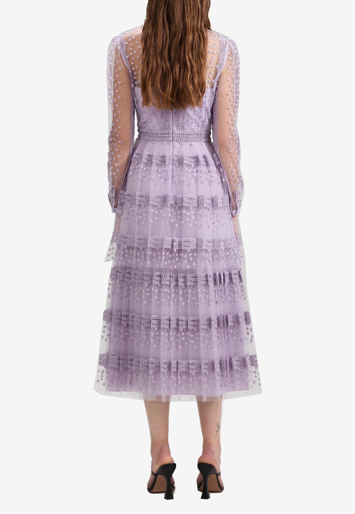Self-Portrait Tiered Lace Midi Dress in Purple | Lyst