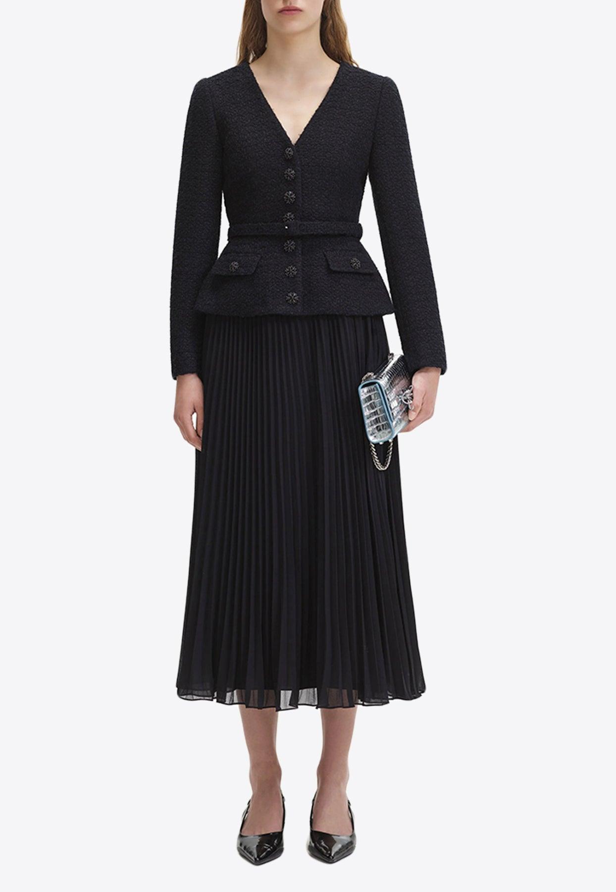 Self-Portrait Bouclé Chiffon Midi Dress in Black | Lyst