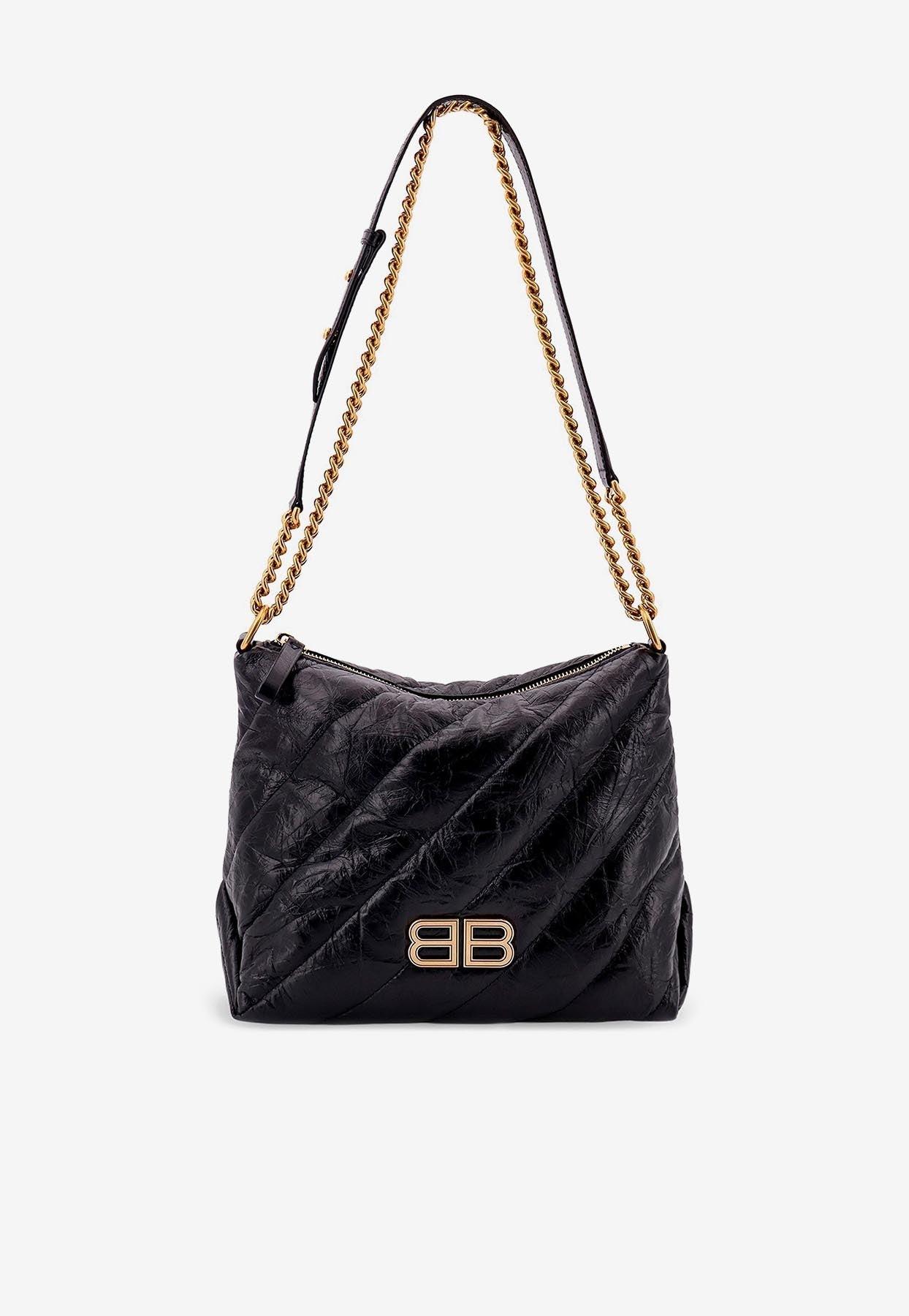 ショルダーバッグ・ポシェット BALENCIAGA CRUSH MEDIUM QUILTED LEATHER HOBO BAG Women's Crush Hobo Bag Medium in Black | Balenciaga US